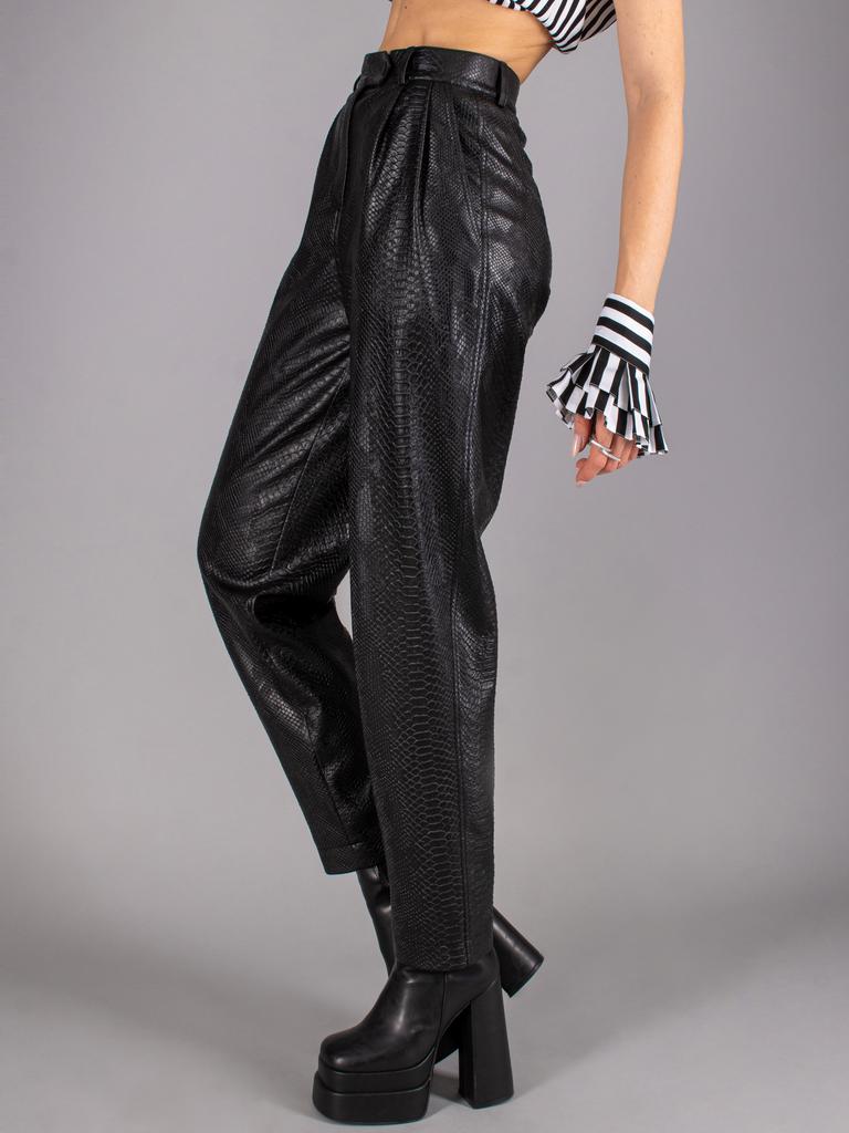 Брюки-бананы (черный, экокожа)