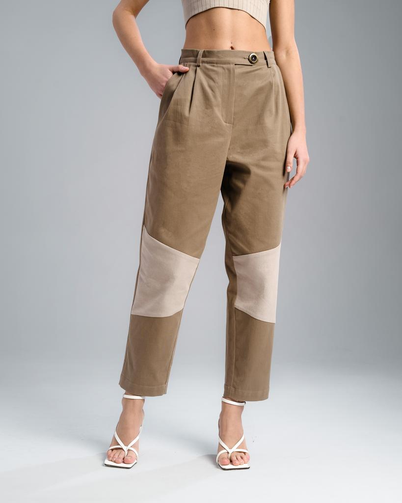 Джинсы-бананы со вставкой, бежевый, S