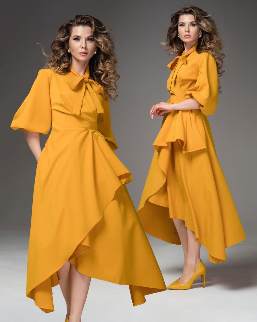 Платье на запах с рукавом (горчичный)