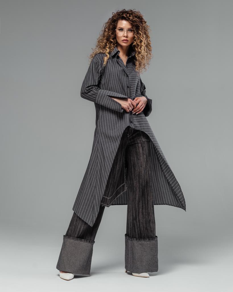 Рубашка со шлейфом (серый полоска)