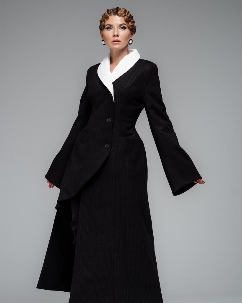 Пальто-жакет Деми (черный/полоска)