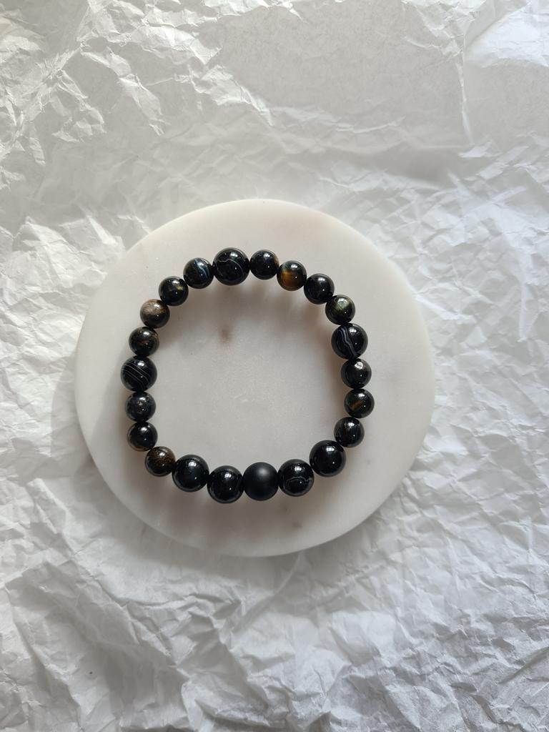 Мужской браслет #9 соколиный глаз, агат, шунгит