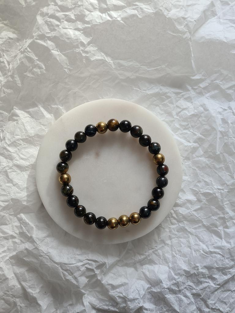 Мужской браслет #8 соколиный глаз и гематит