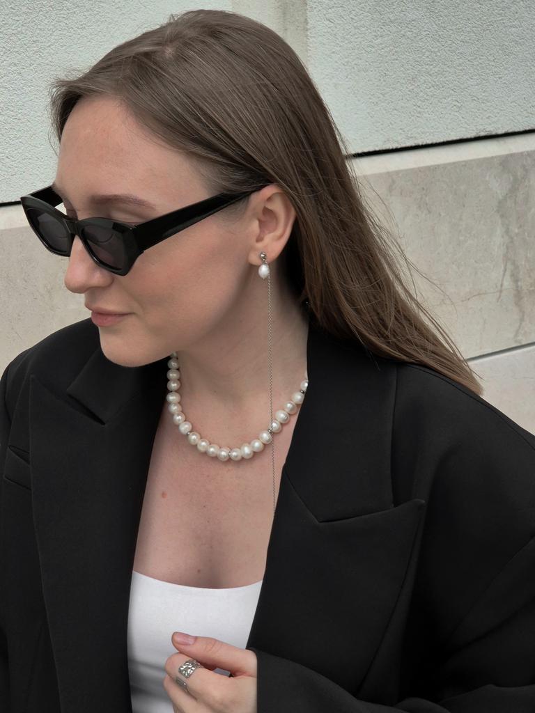 Серьги с натуральным жемчугом со съемными длинными цепочками #6