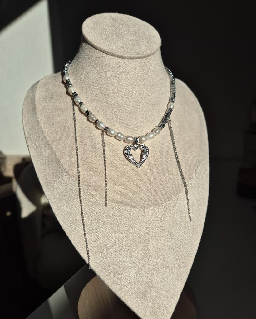 Чокер-колье с натуральным жемчугом и цепочками mix #1