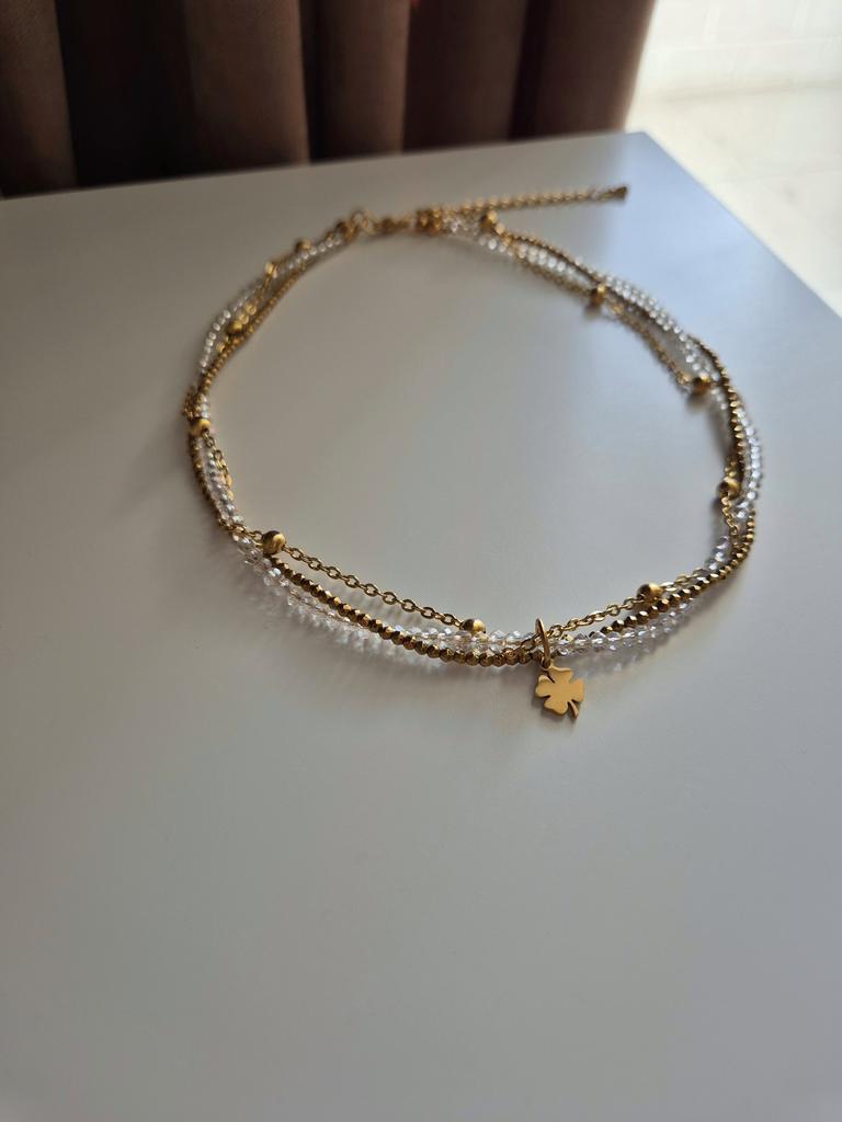Колье многослойное Clear Clover gold