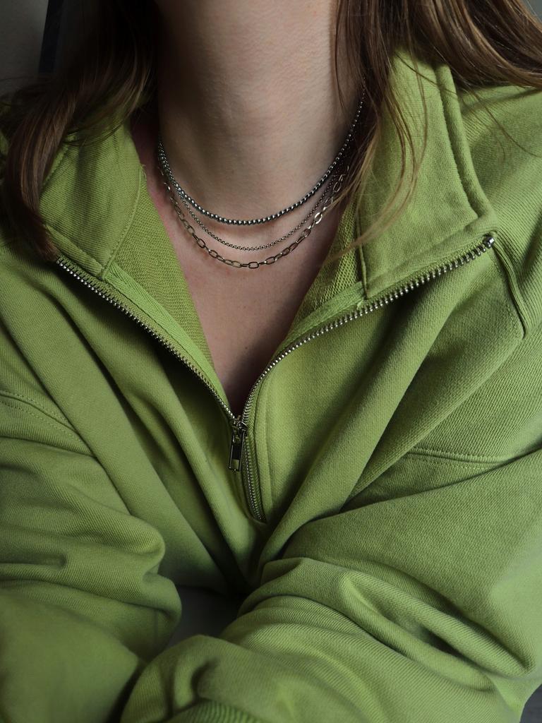 Тройное колье -  чокер с цепочками Hematite #28