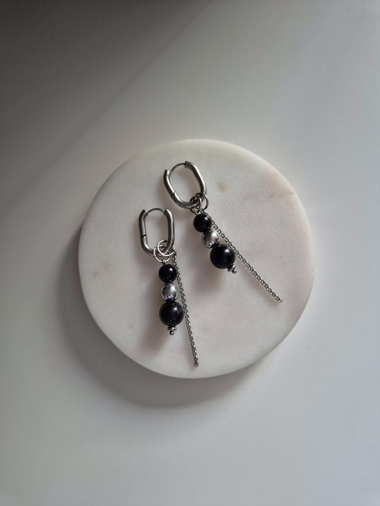 Серьги со съемными подвескми Black moon