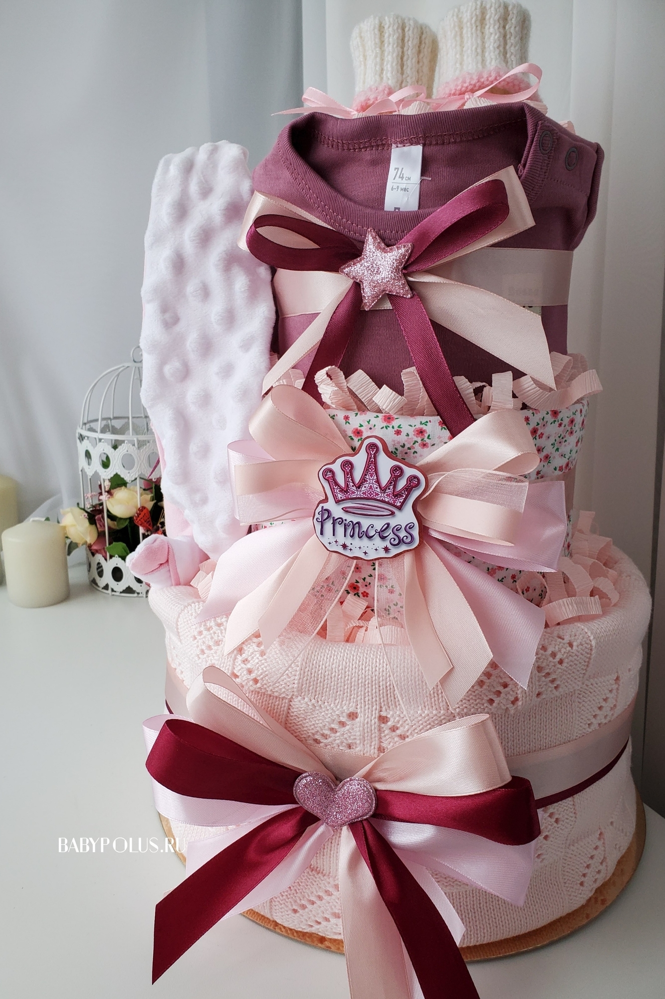 Торт из памперсов на рождение девочки "Пепельная роза"