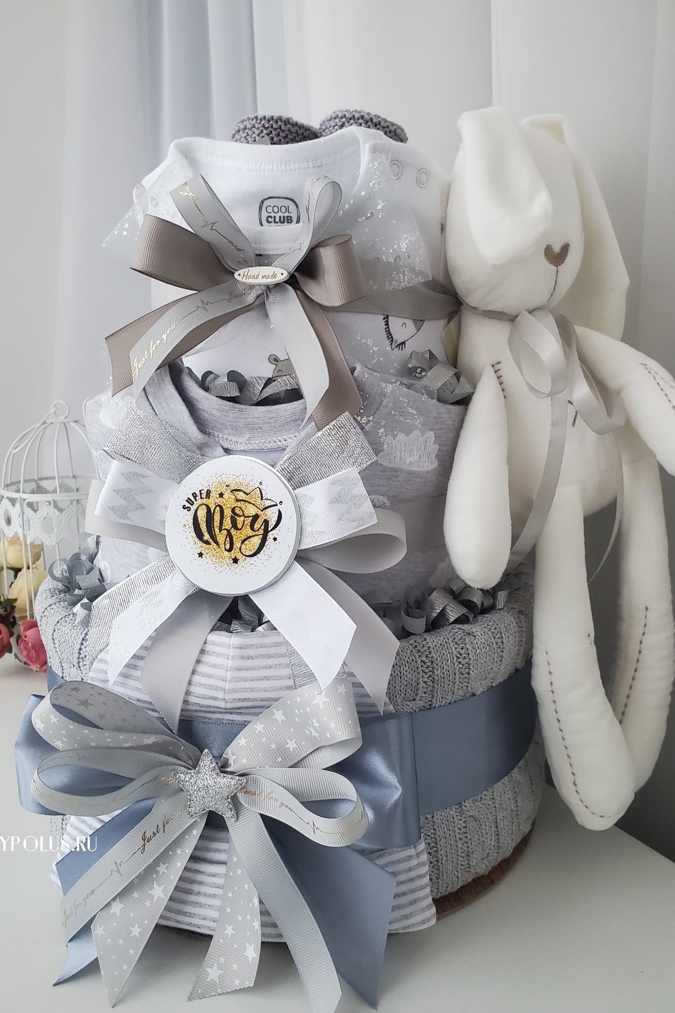 Торт из памперсов на рождение мальчика "Супер Бой"