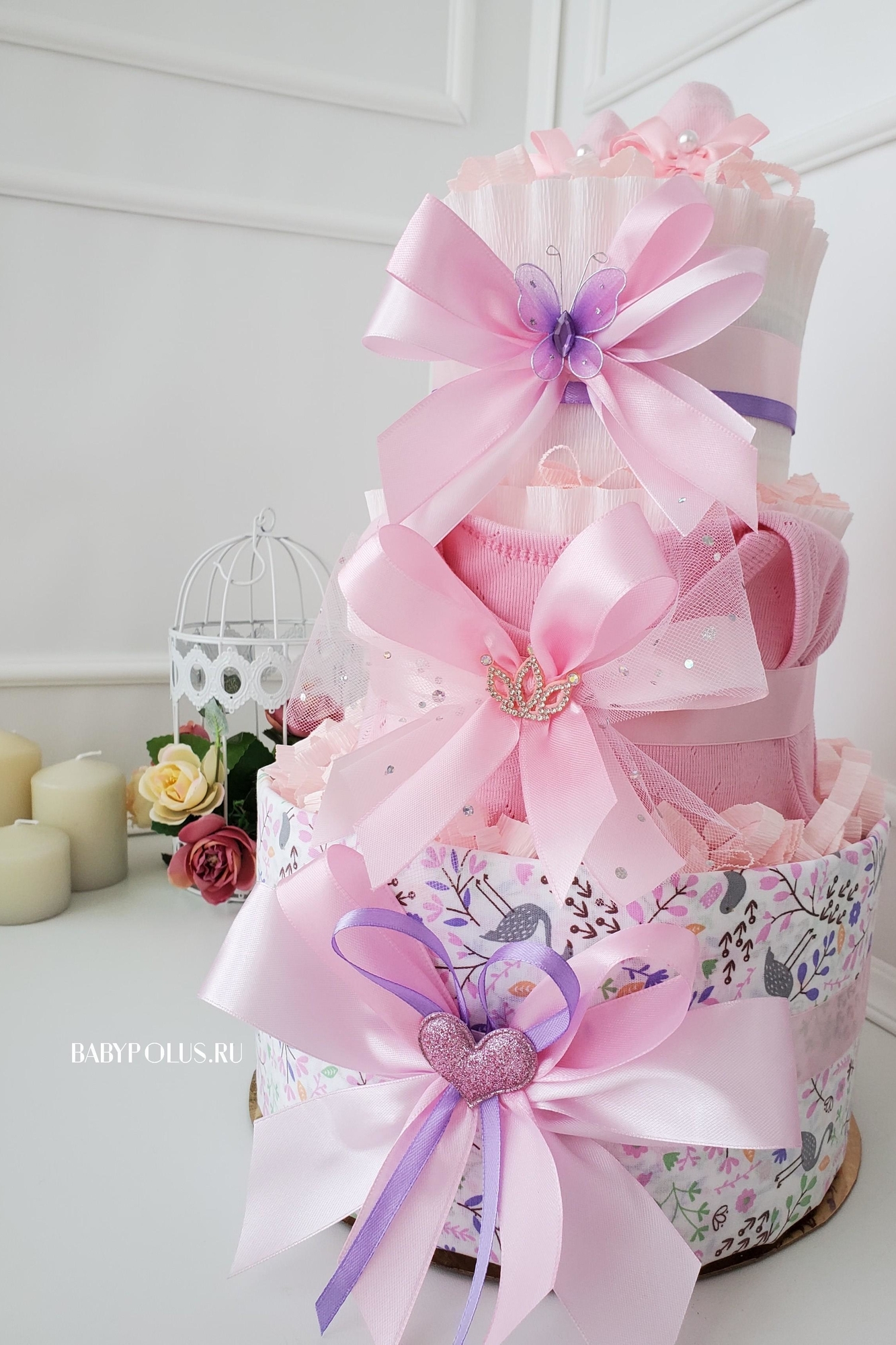 Торт из памперсов на рождение девочки "Цветочный"