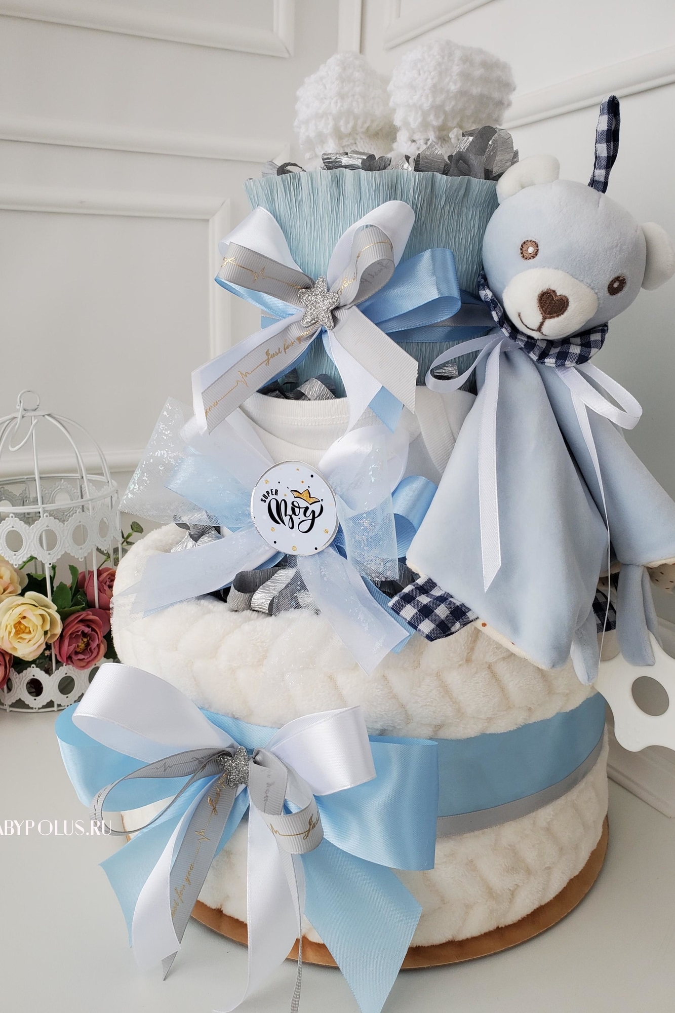 Торт из подгузников /памперсов для мальчика "Супер бой"