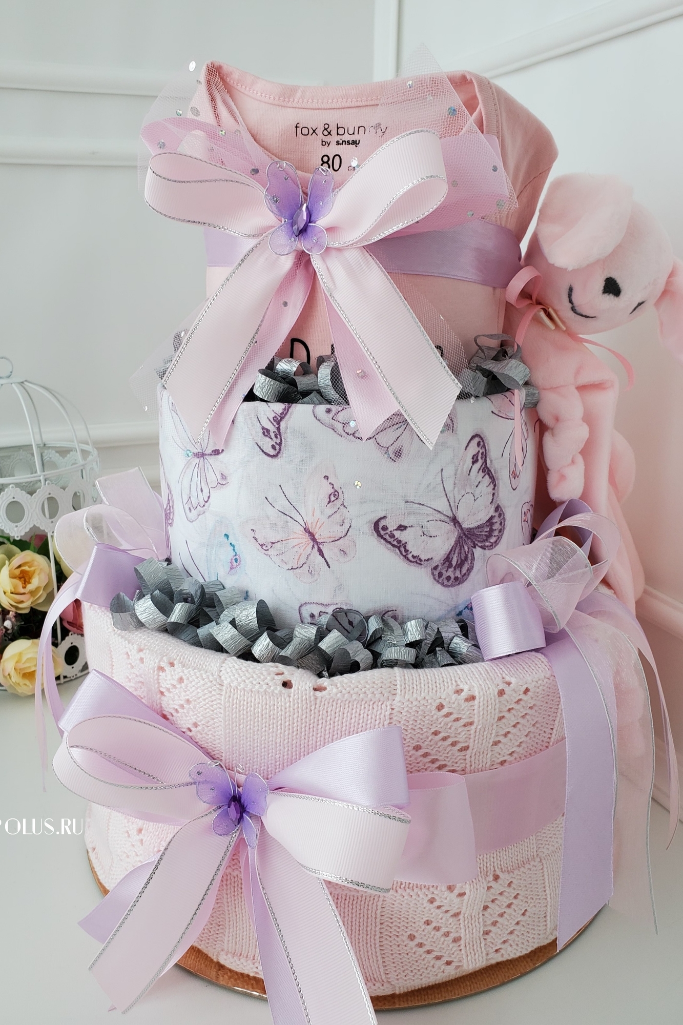 Торт из подгузников памперсов на рождение девочки "Евочка"