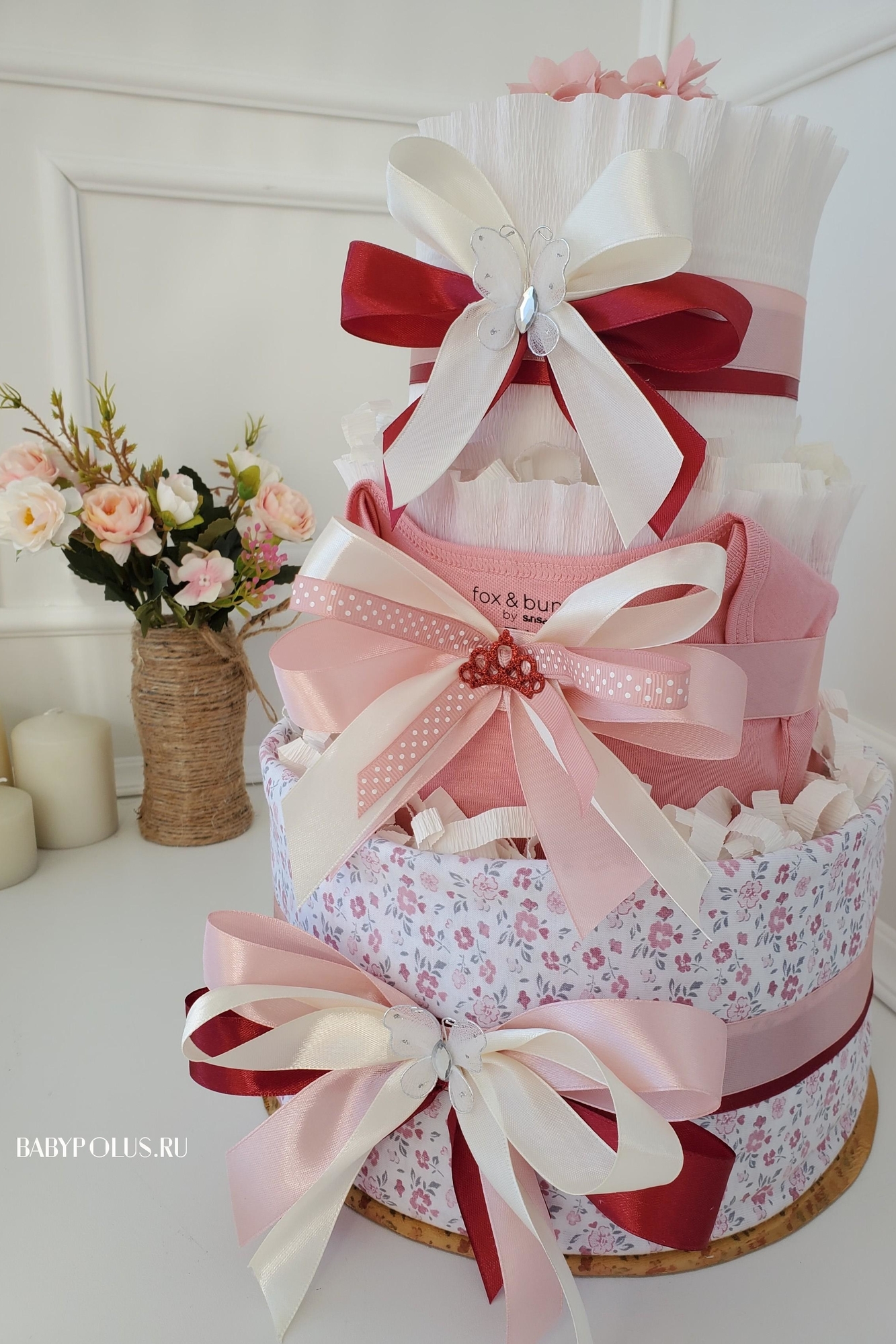 Торт из подгузников памперсов для девочки "Марсала"