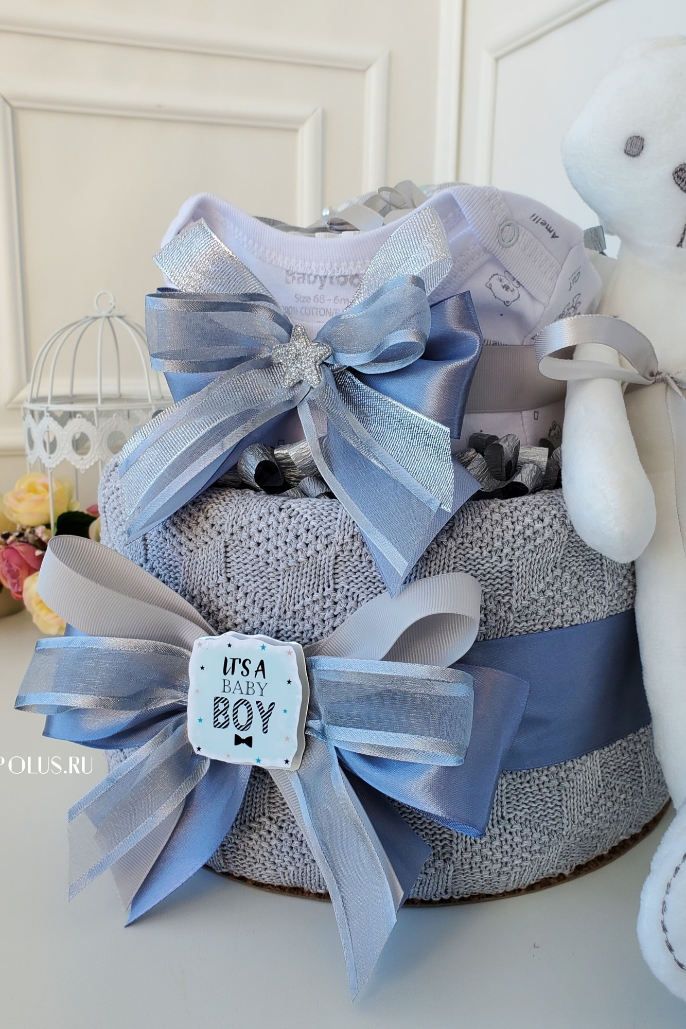 Торт из подгузников памперсов на рождение мальчика "Хром"