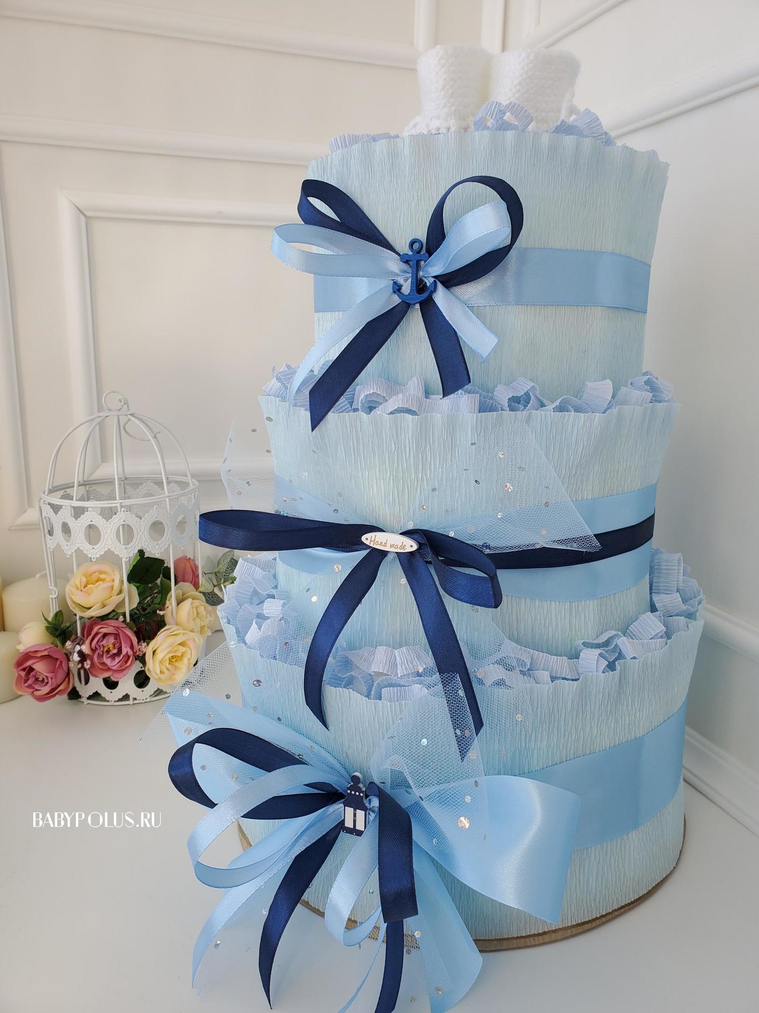 Торт из подгузников памперсов на рождение мальчика "Моряк"