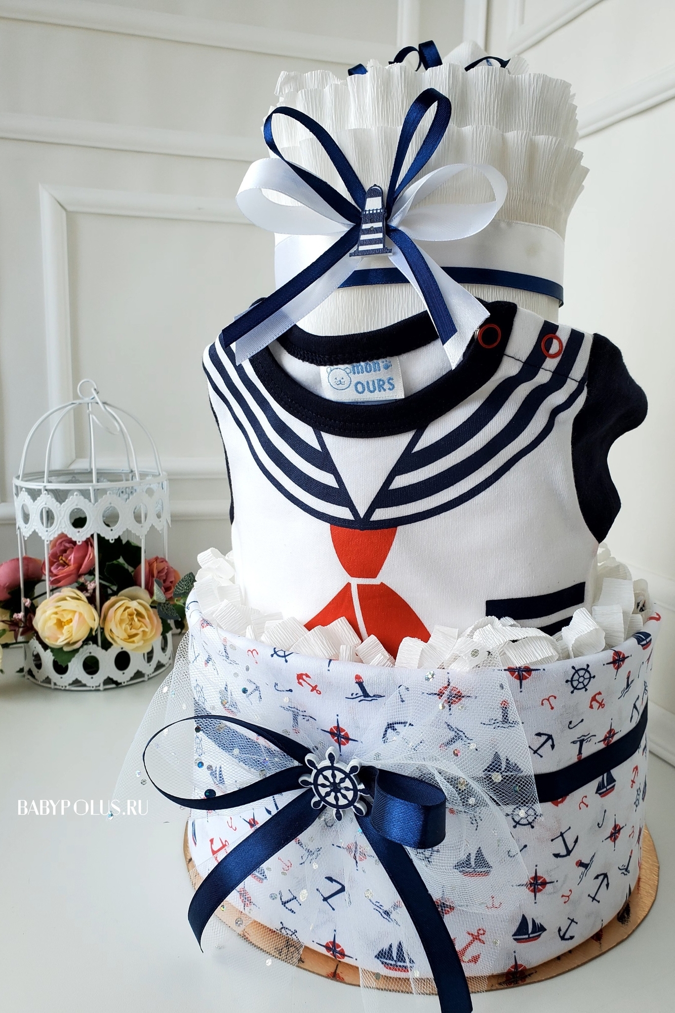 Торт из памперсов на рождение мальчика "Якоря"