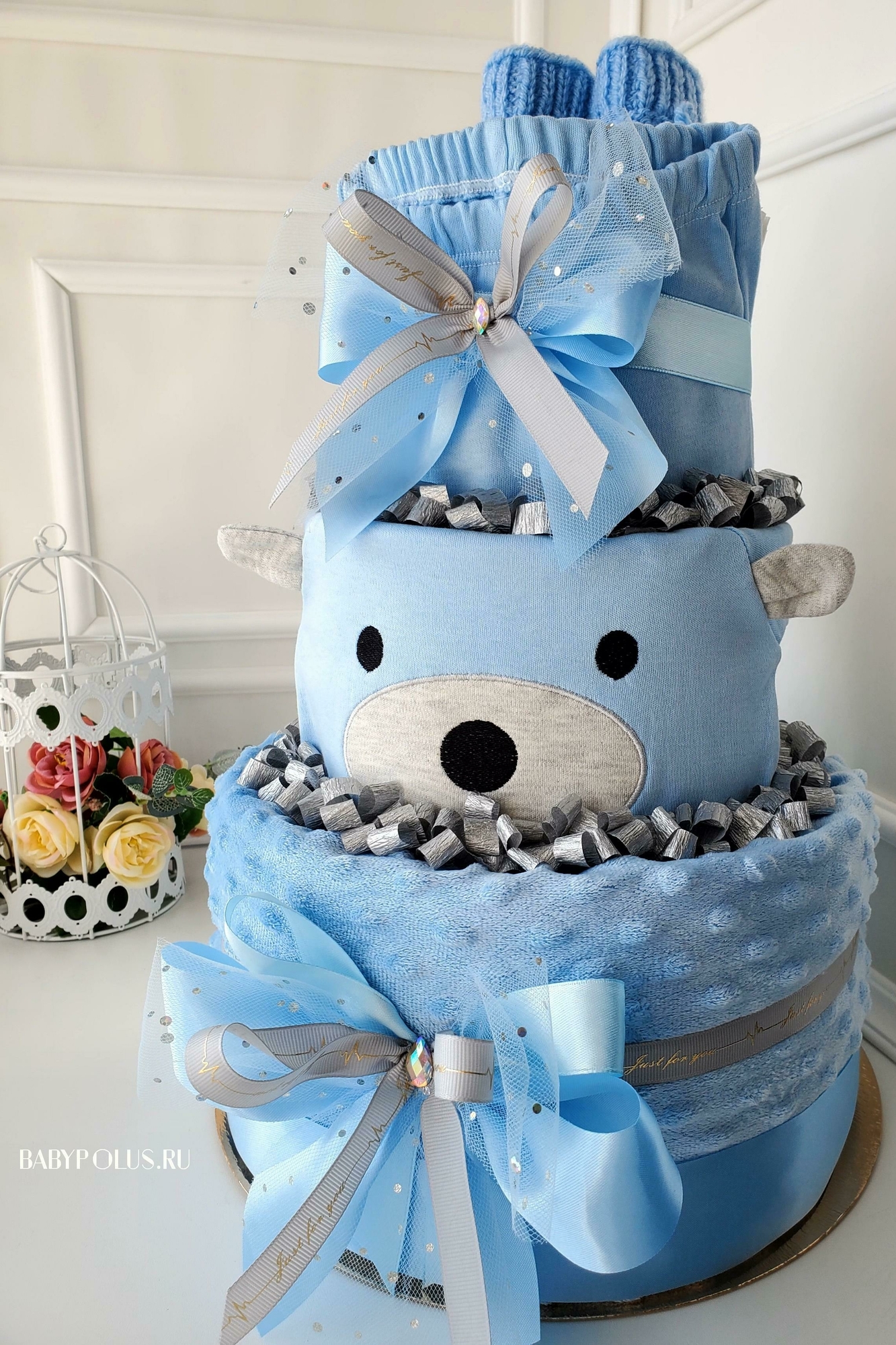 Торт из памперсов подгузников для мальчика "Blue Bear"