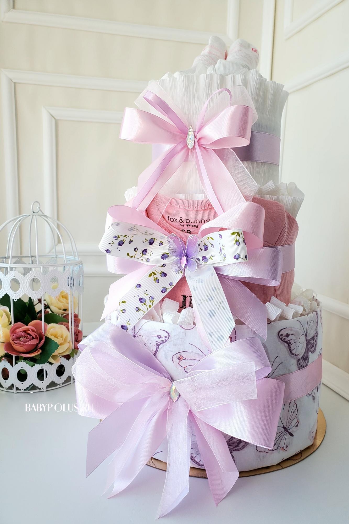 Торт из памперсов для девочки "Лавандовый"