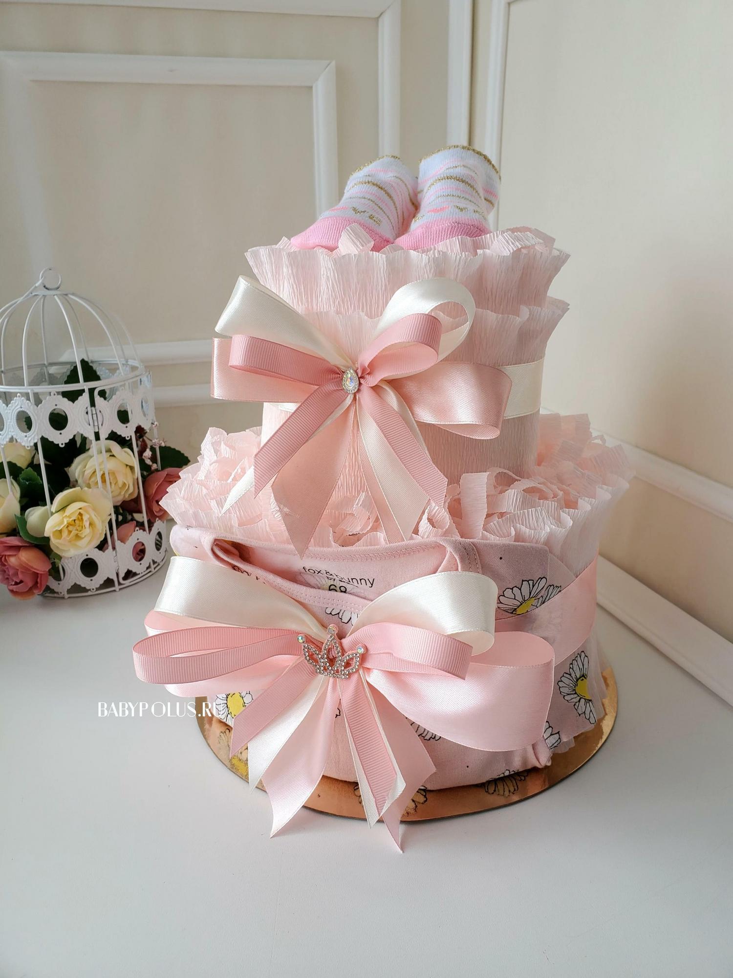 Торт из памперсов для девочки "Ромашка"