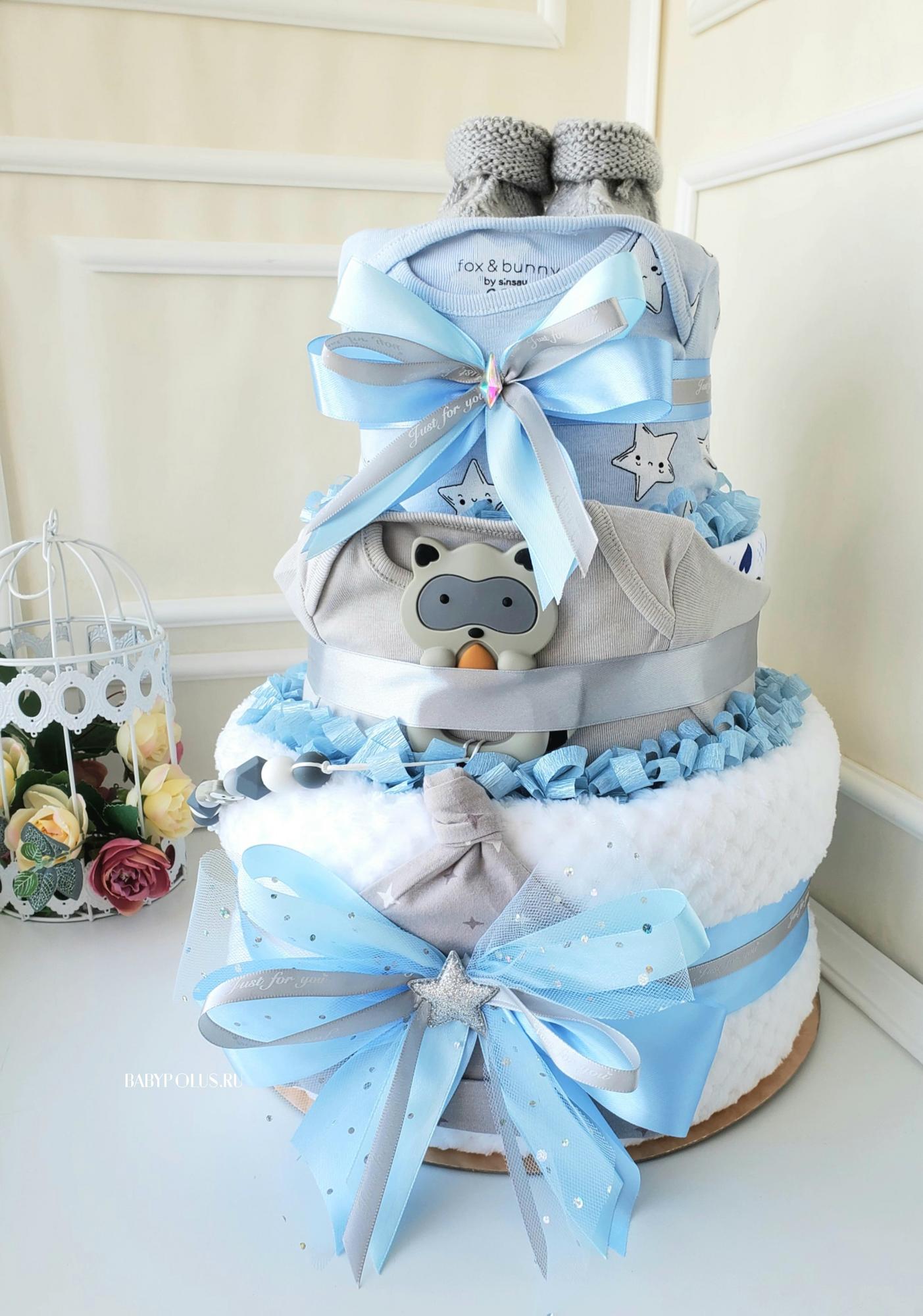 Торт из памперсов на рождение мальчика "Енотик"