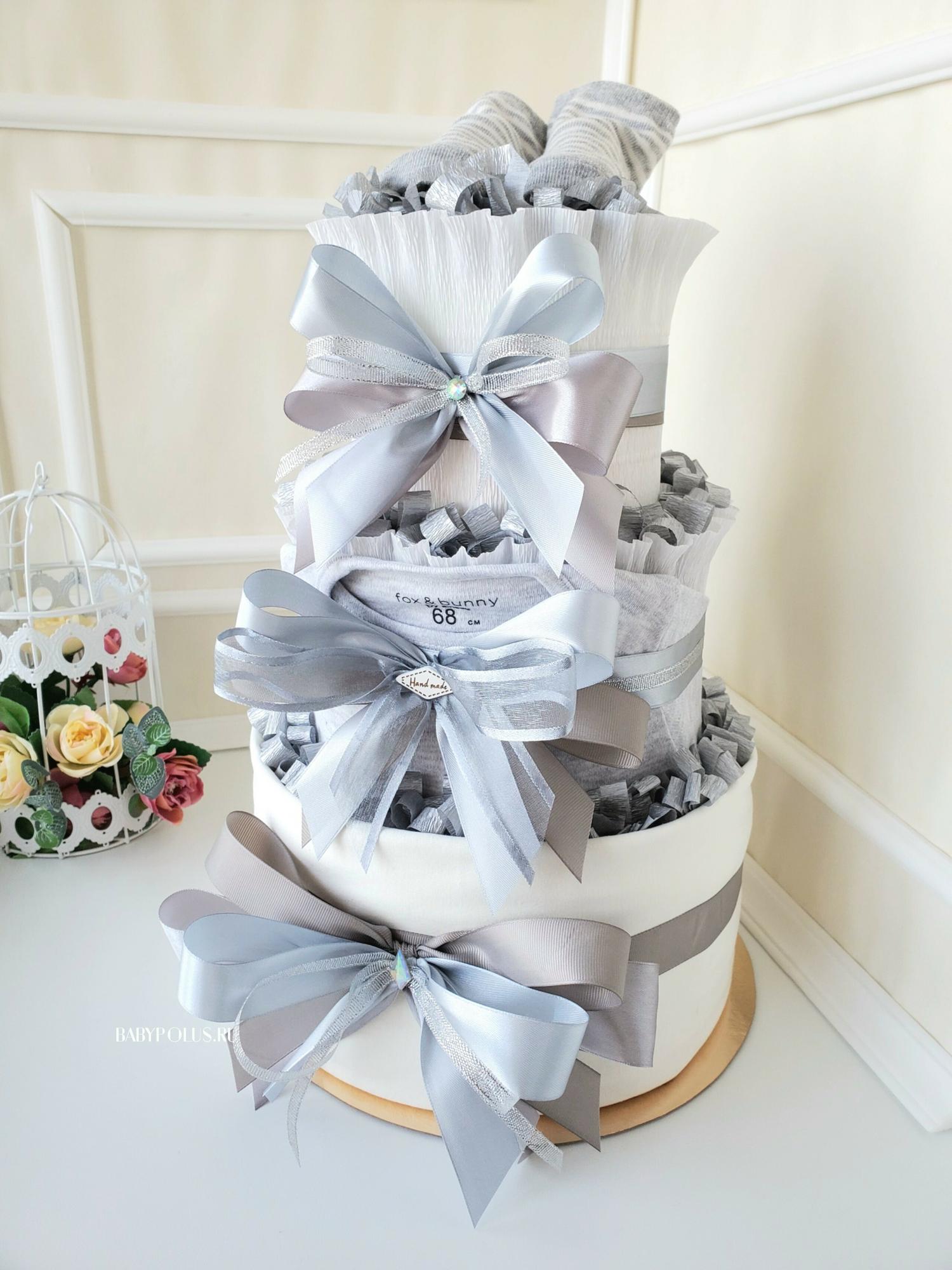 Торт из подгузников памперсов для мальчика "Серый"