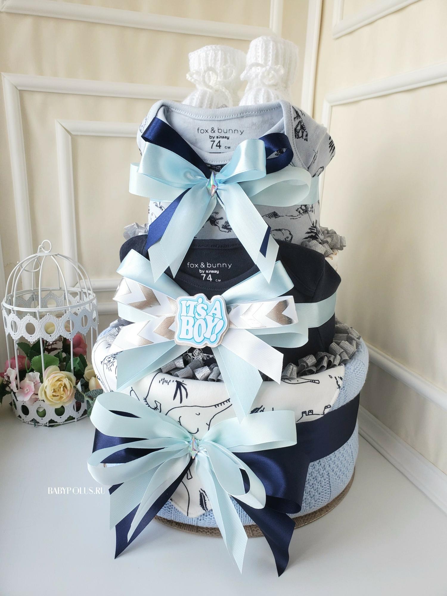 Торт из подгузников для мальчика "Слоники и Мишки"