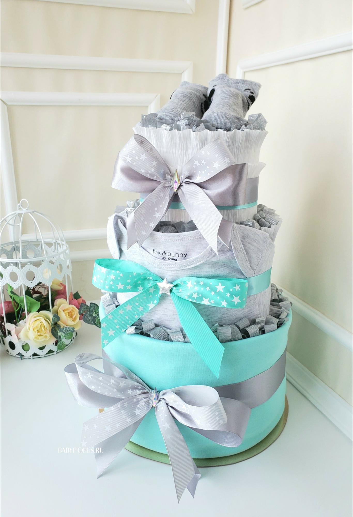 Торт из памперсов на рождение мальчика "Звезды"