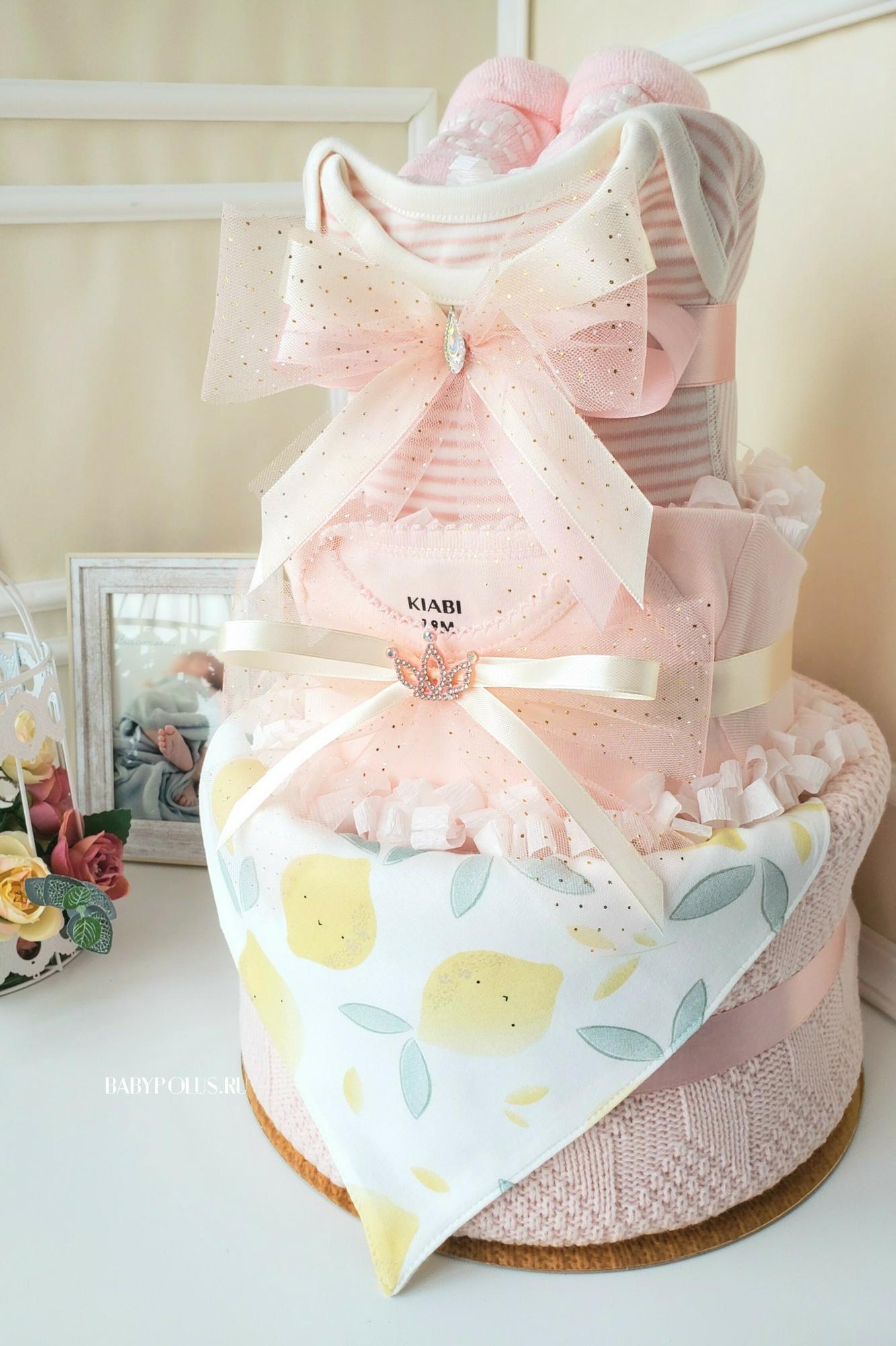 Торт из подгузников на рождение девочки "Лимончики"