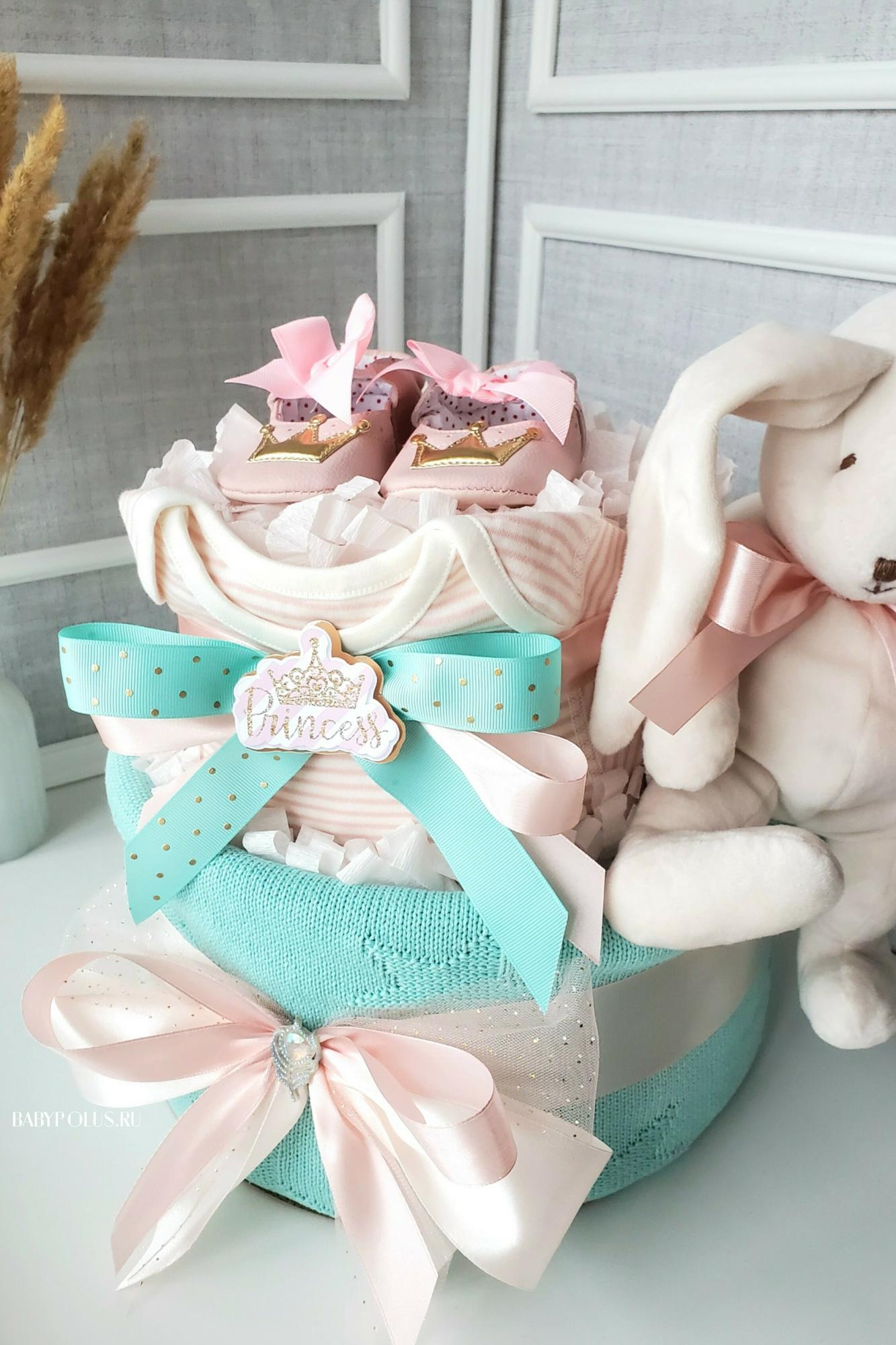 Торт из подгузников, памперсов для девочки "Бирюзовый "