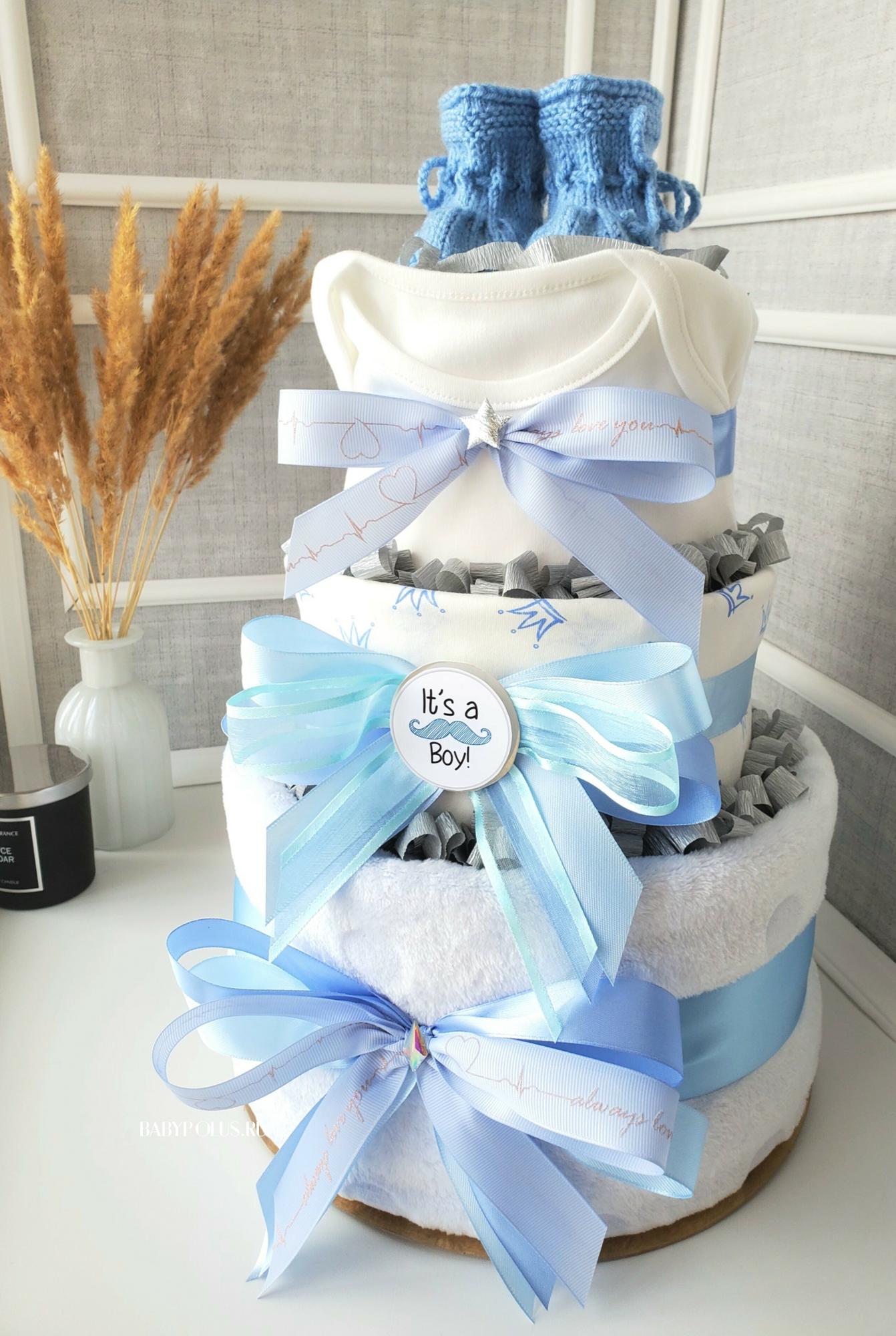 Торт из подгузников памперсов на рождение мальчика "Маленький принц"