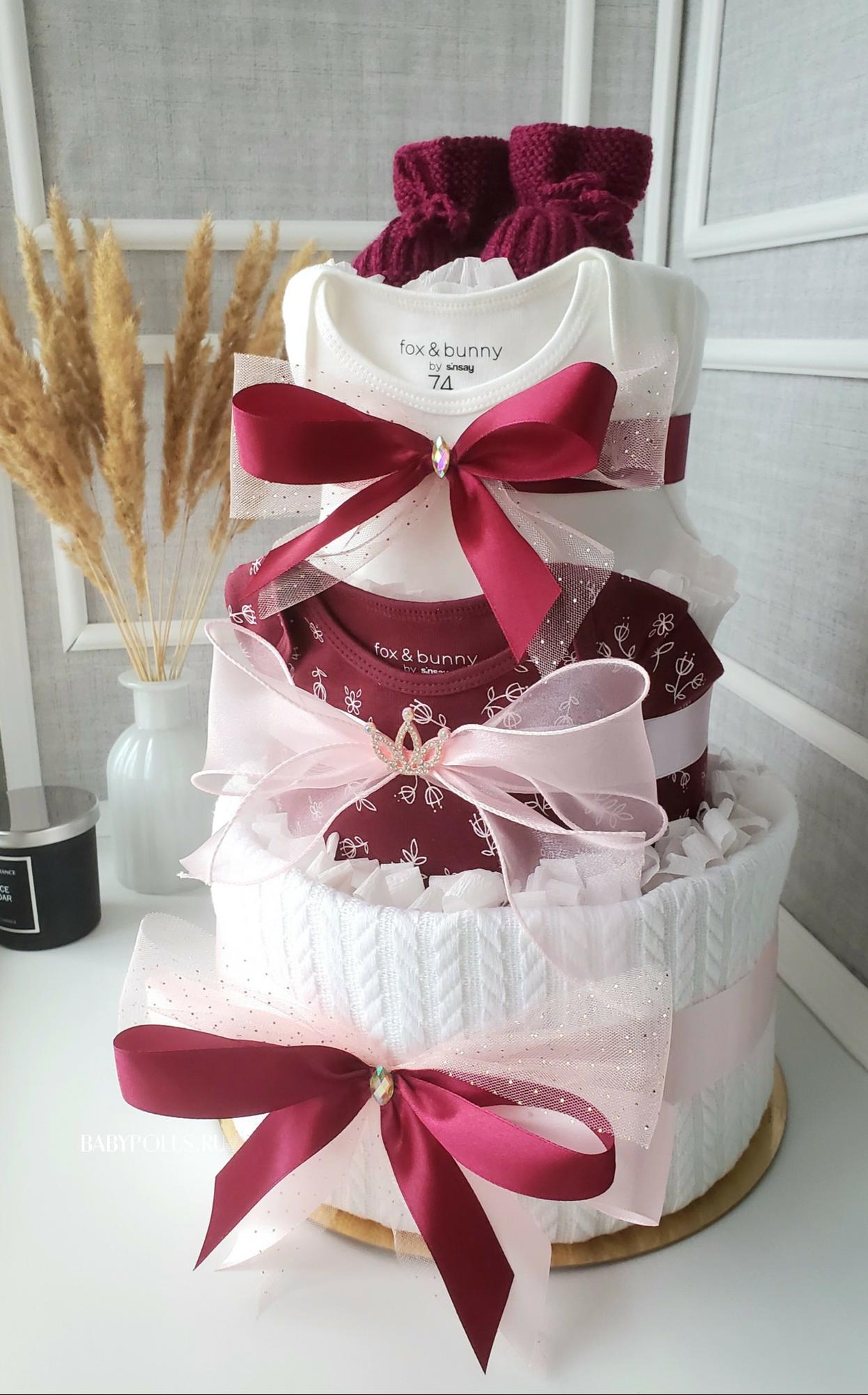 Торт из подгузников для девочки "Бордовый"