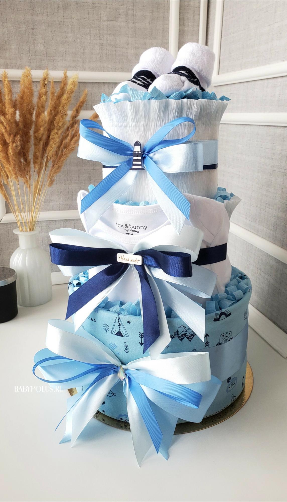 Торт из подгузников на рождение мальчика "Зверята"