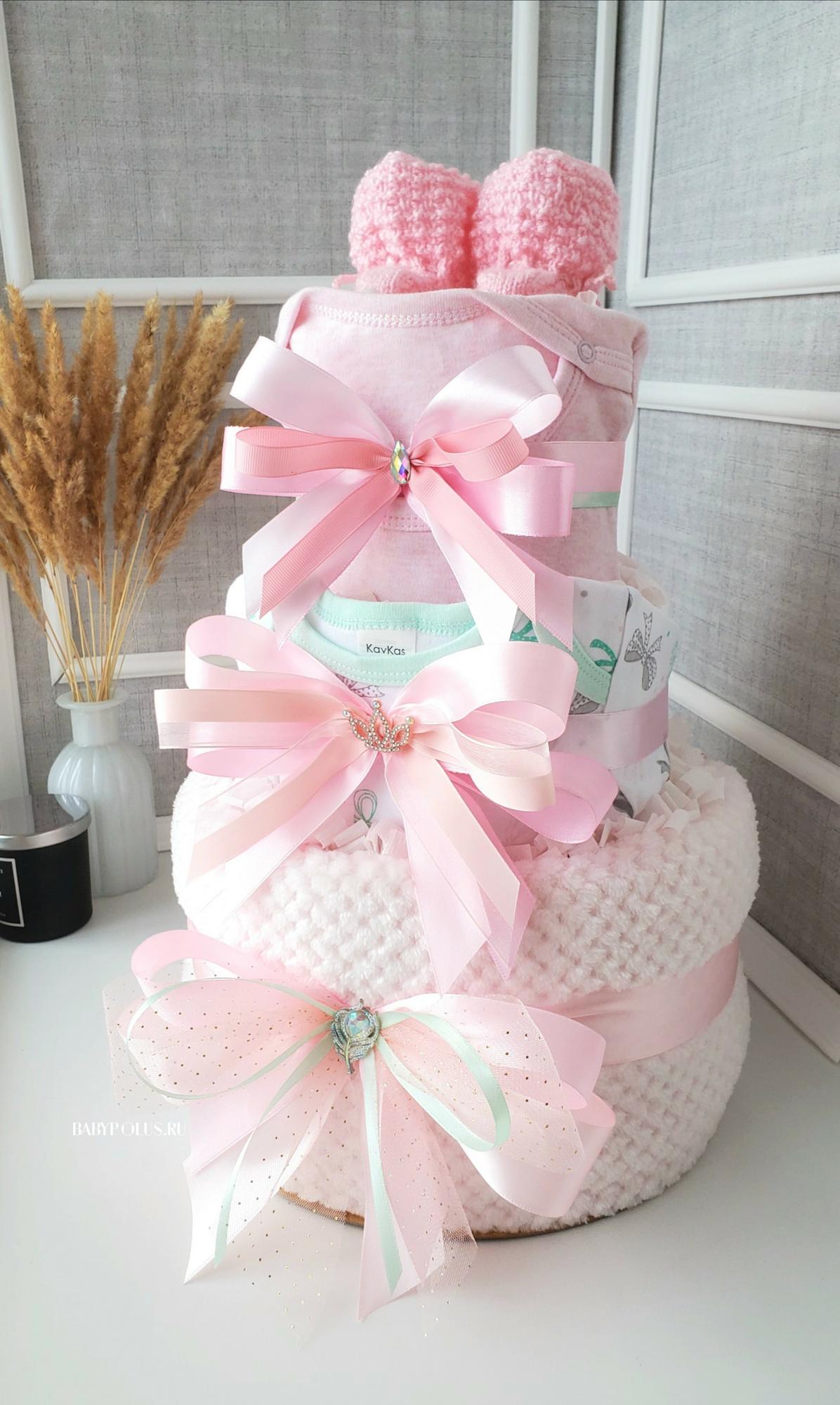 Торт из памперсов для девочки "Мятно-розовый"