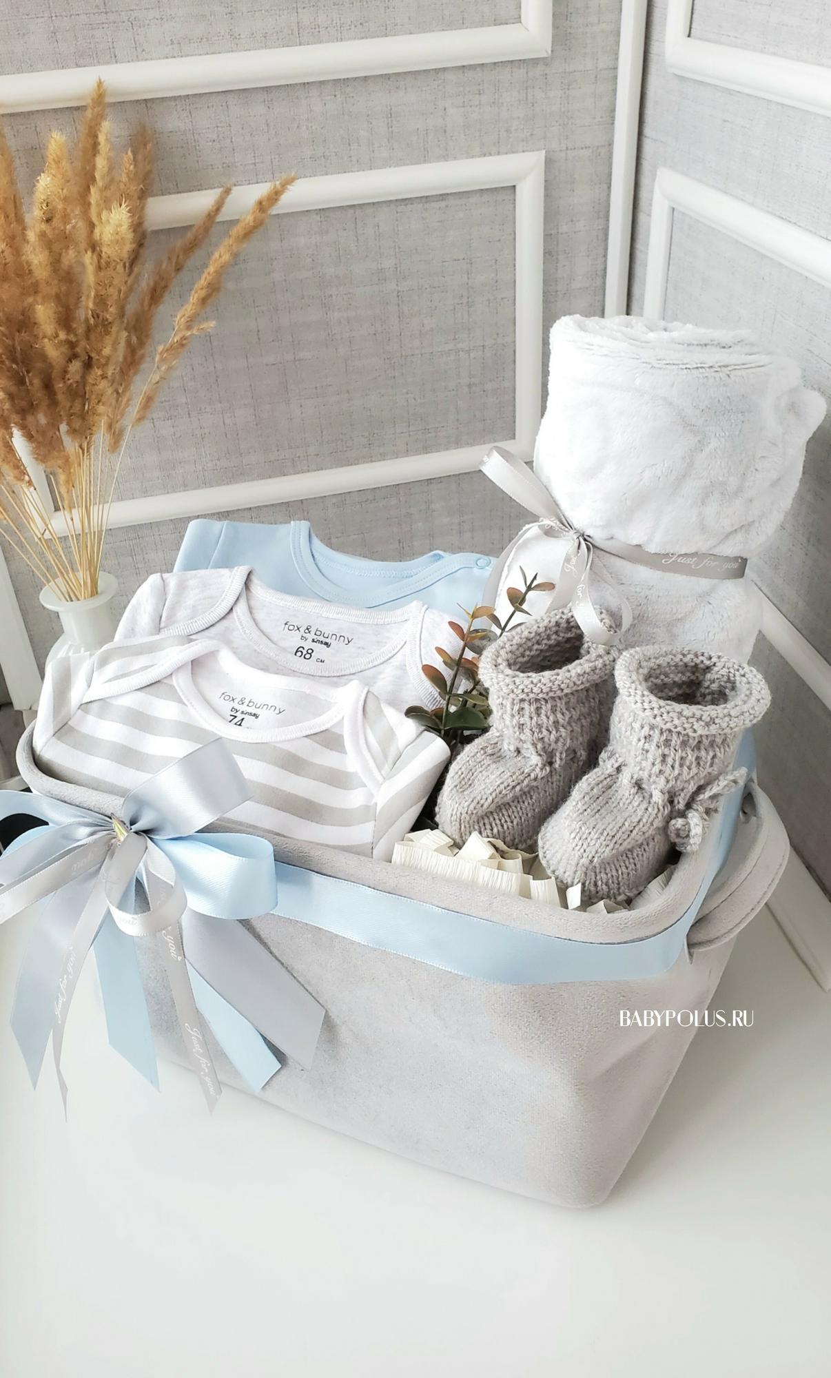 Подарочная корзина на рождение мальчика "Плюшевая корзинка"