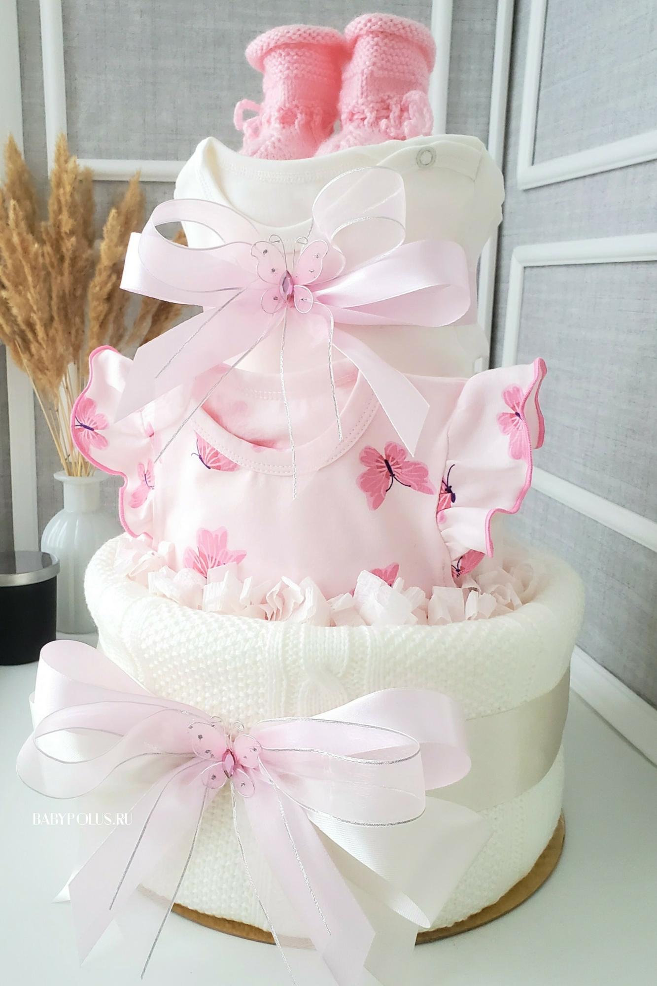 Торт из памперсов на рождение девочки "Бабочки"