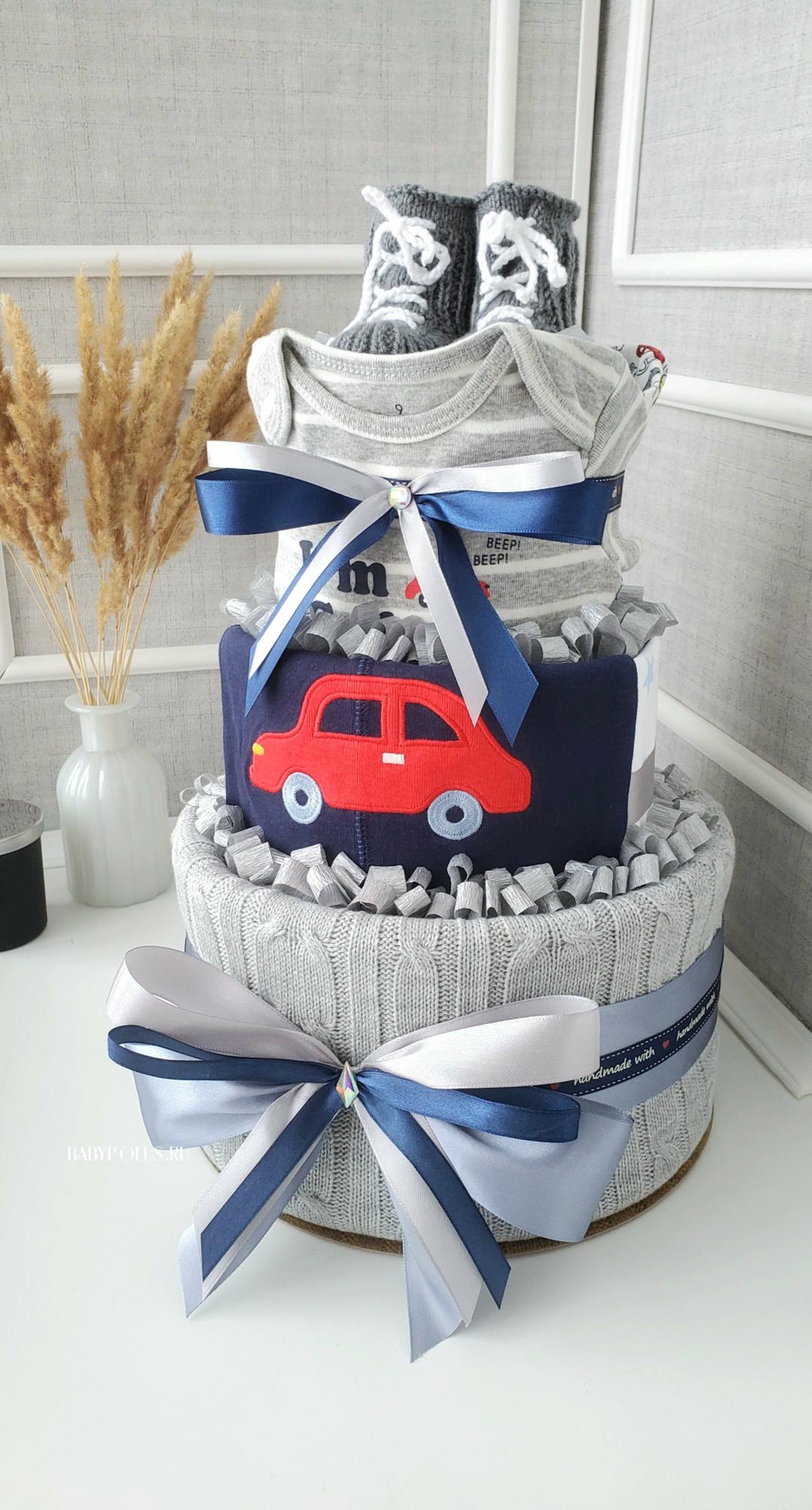 Торт из памперсов на рождение мальчика "Car"