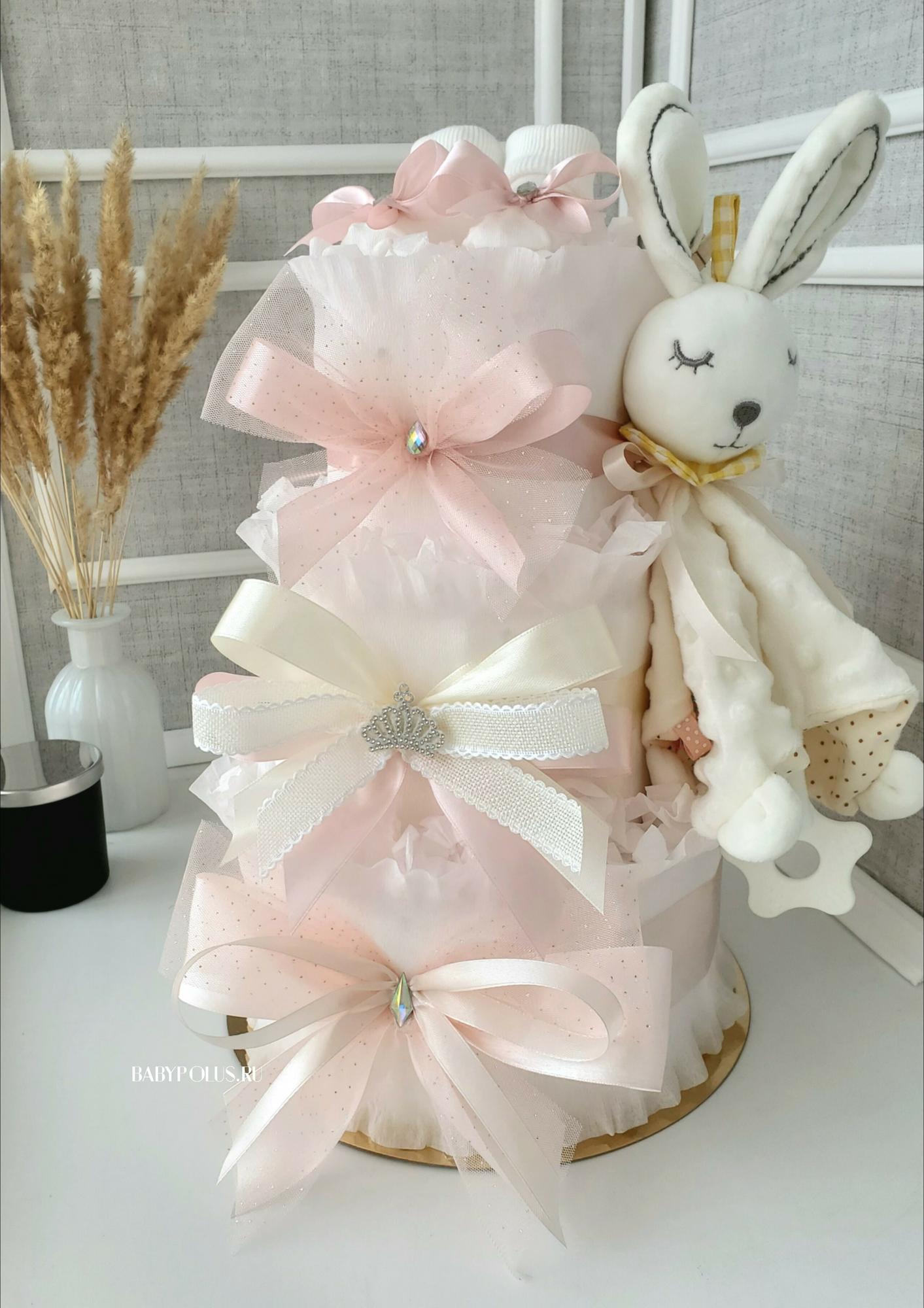 Торт из памперсов на рождение девочки с комфортером