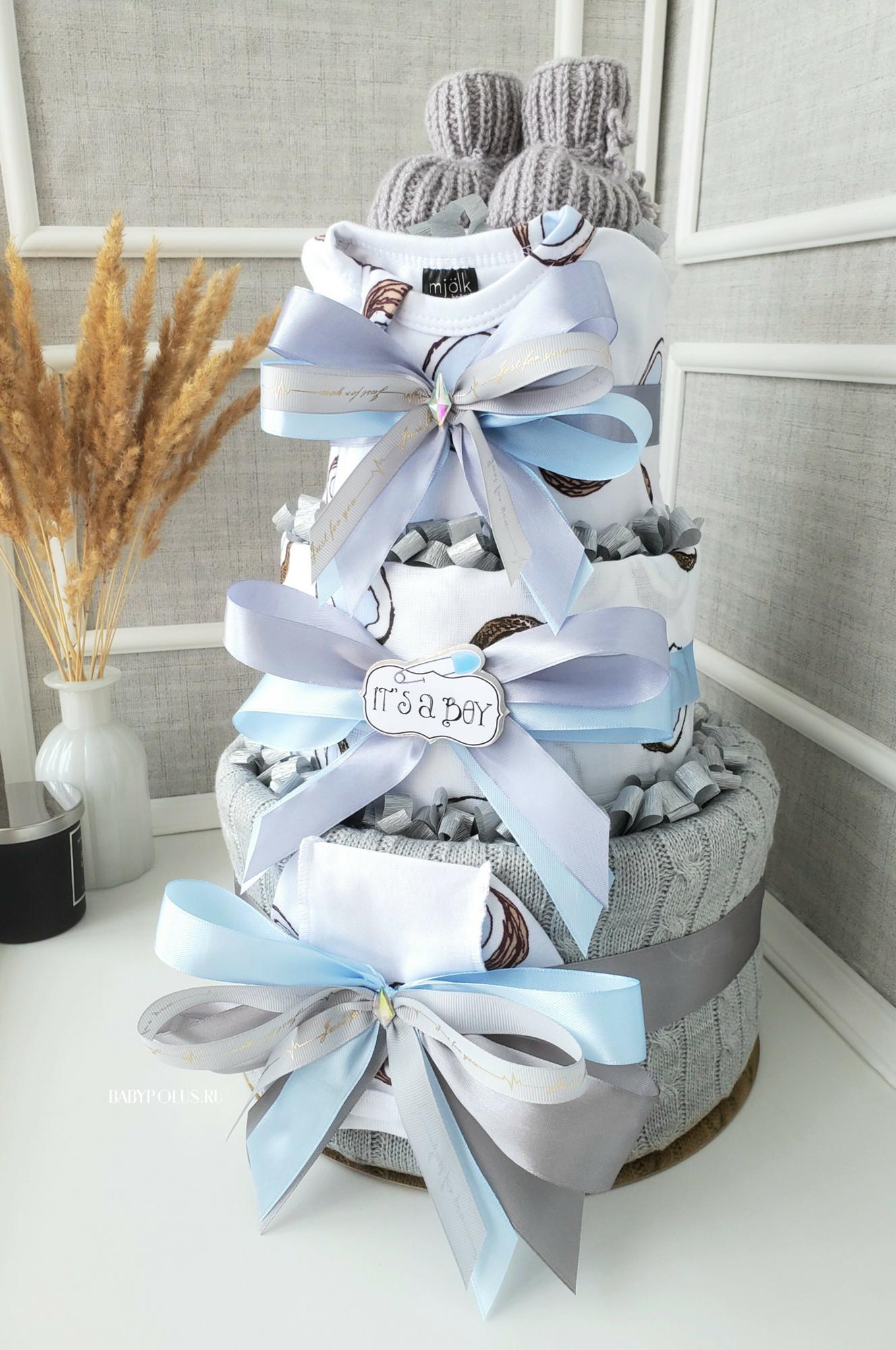 Торт из подгузников на рождение мальчика Кокос