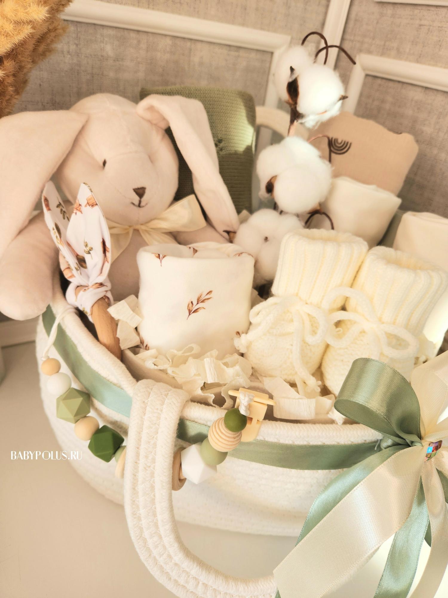 Корзинка с ручками вязаная подарок для малыша на выписку