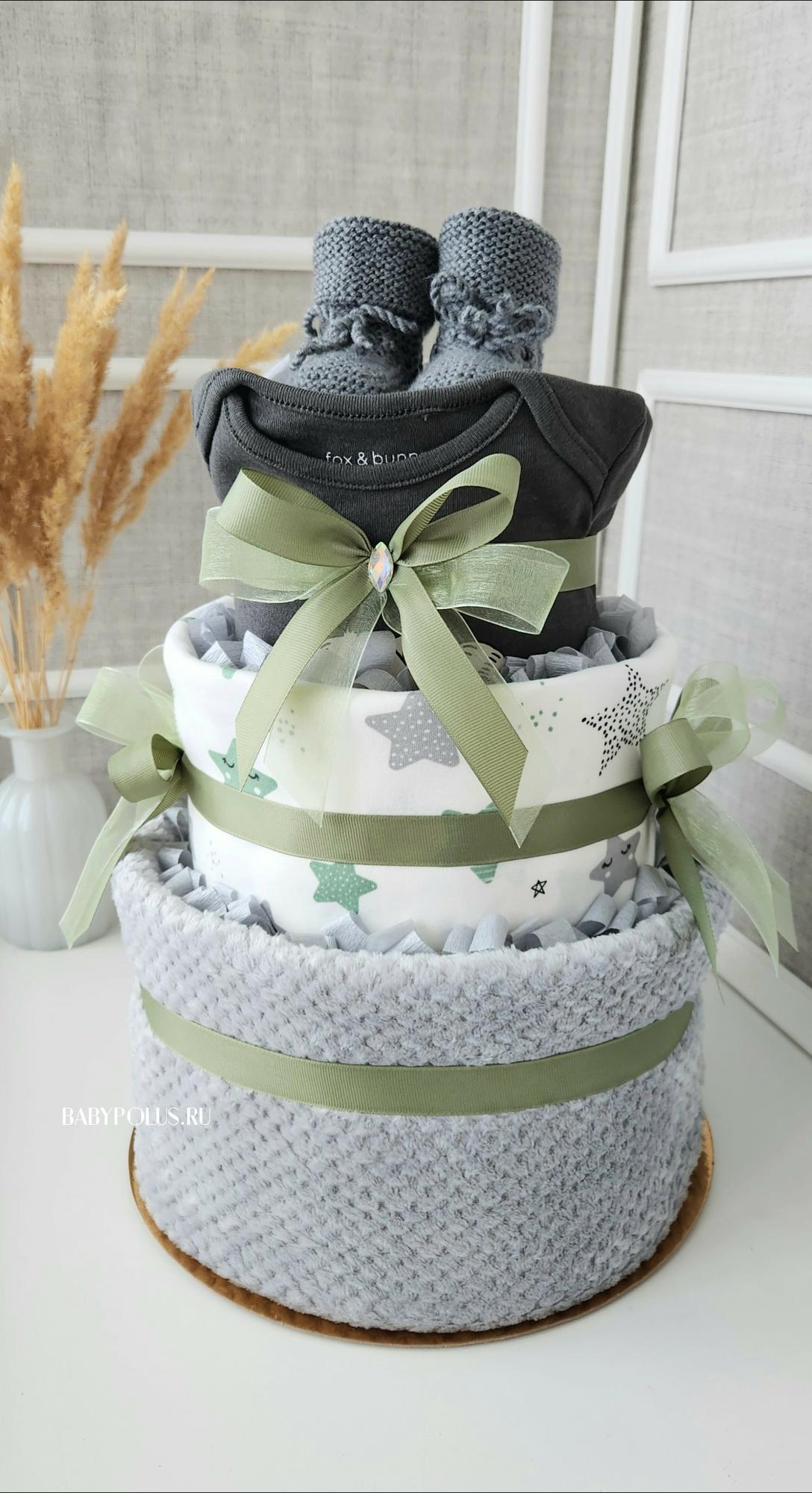 Торт из подгузников для мальчика "Хаки"