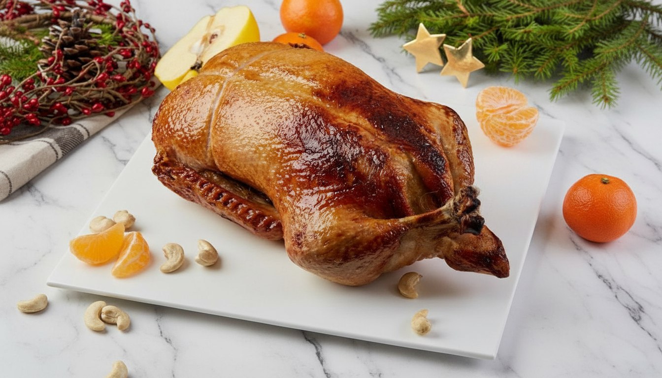 Утка запеченная, фаршированная  айвой и нутом (на 4 персоны)