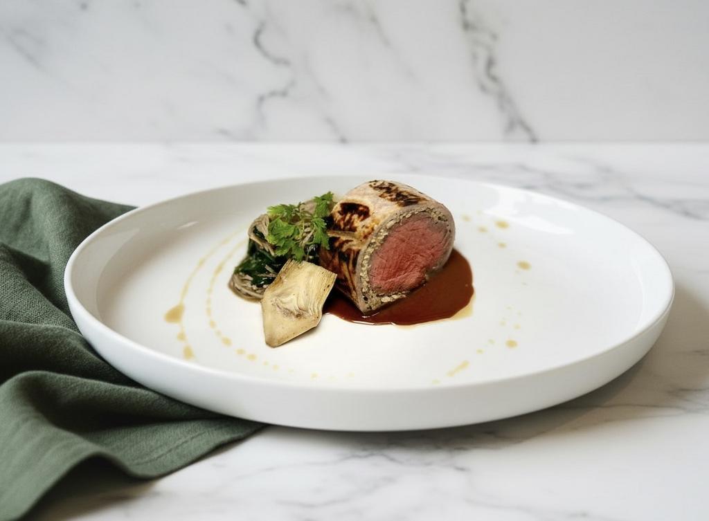 Веллингтон из мраморной говядины с артишоками и соусом маршан де вин 190 гр