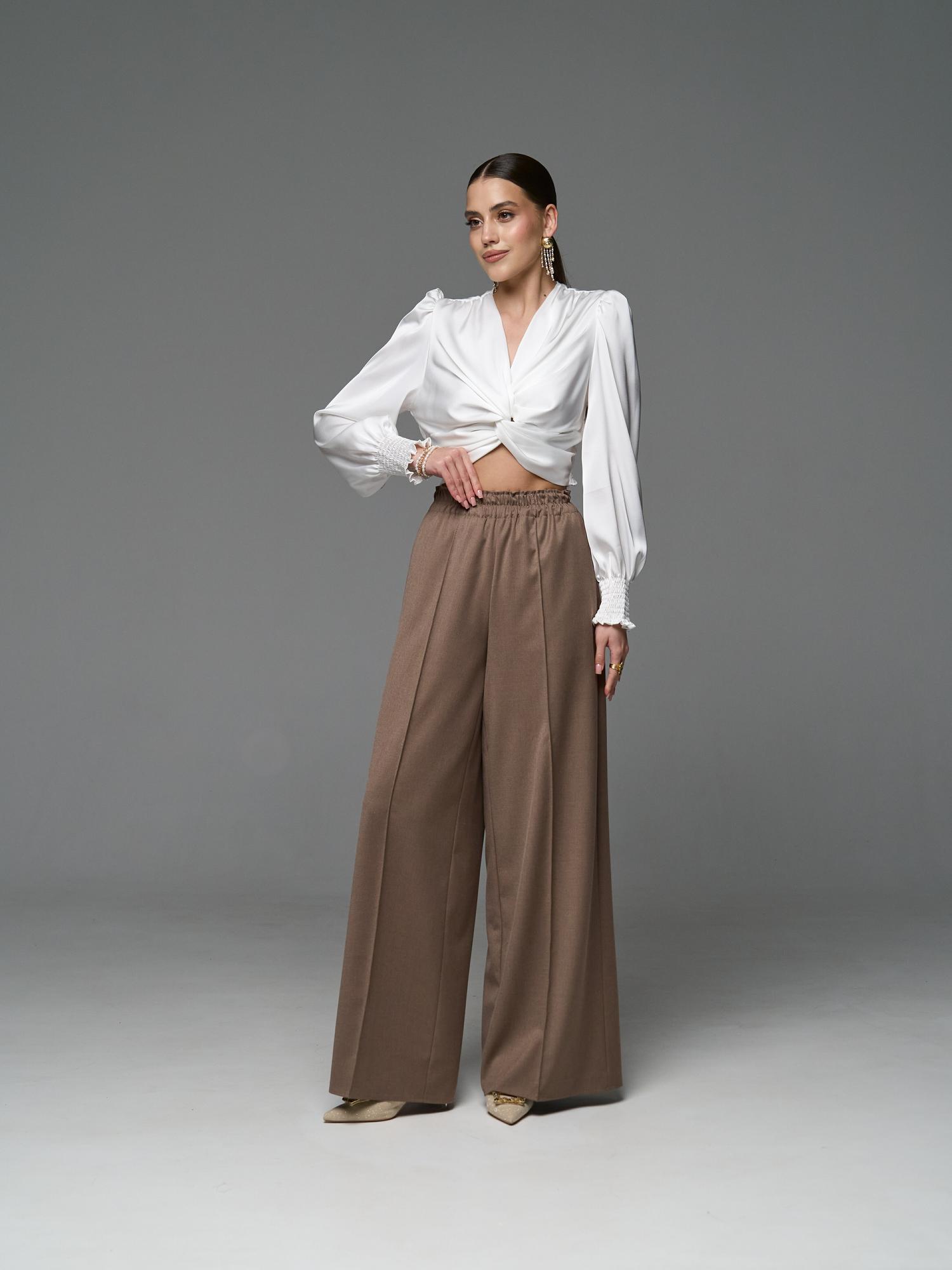 Брюки палаццо на резинке бежевые