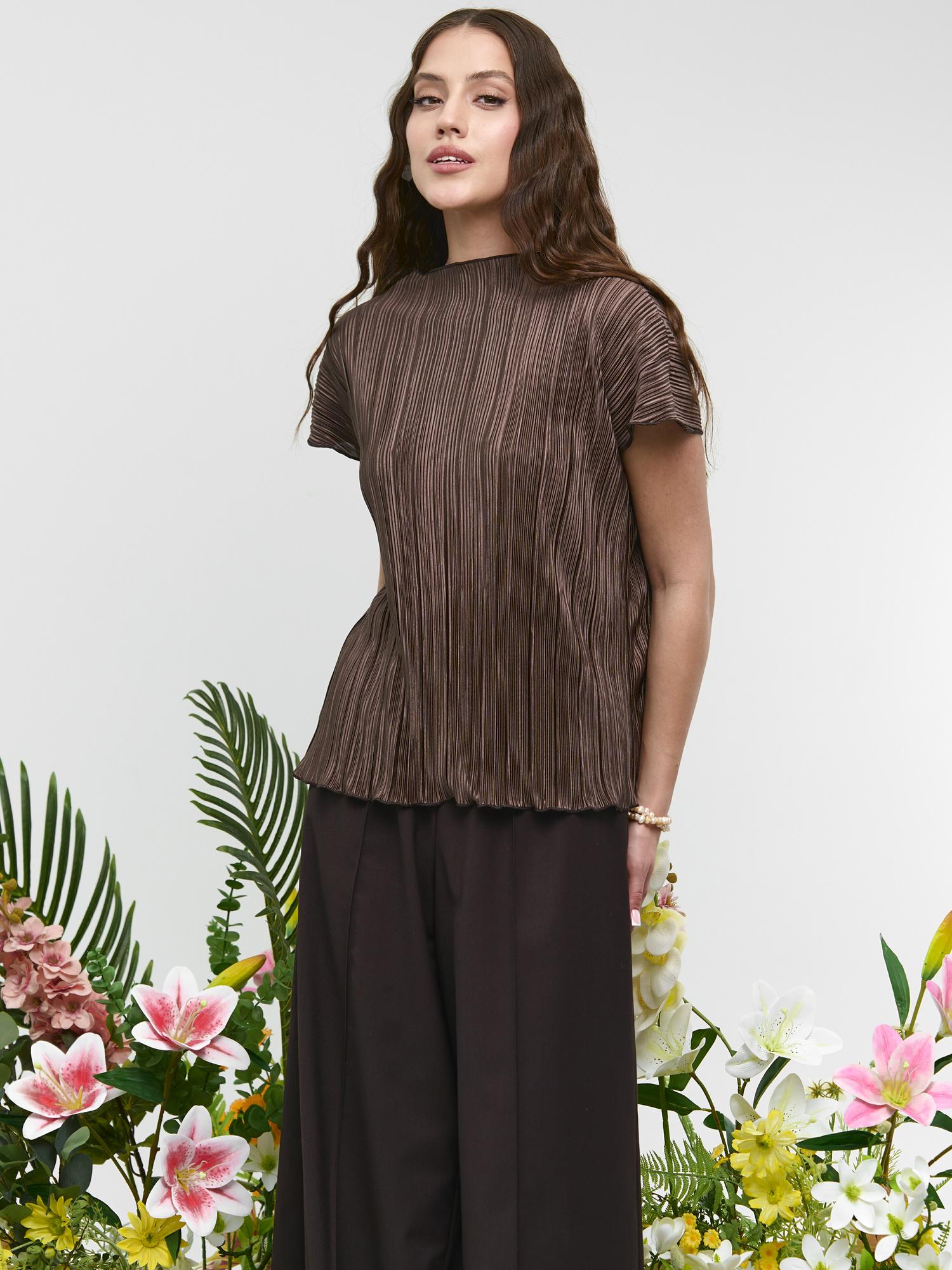 Блуза футболка нарядная офисная с коротким рукавом шоколад