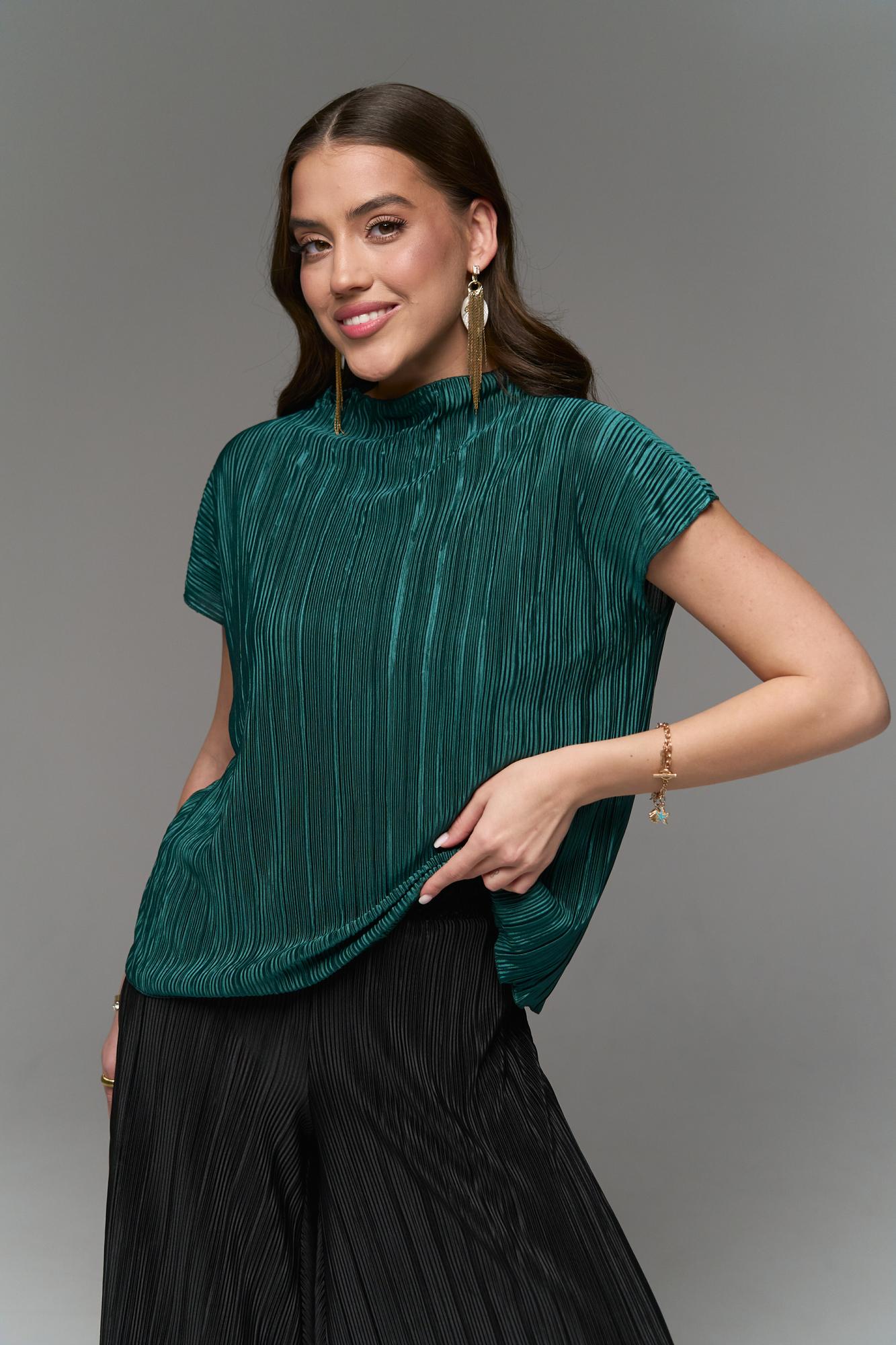 Блуза футболка нарядная офисная с коротким рукавом изумруд