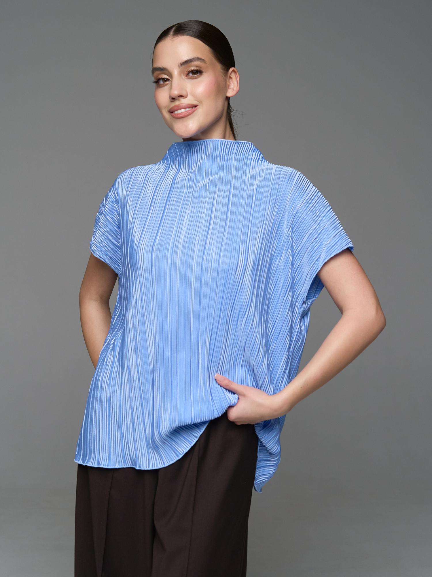 Блуза футболка нарядная офисная с коротким рукавом голубая