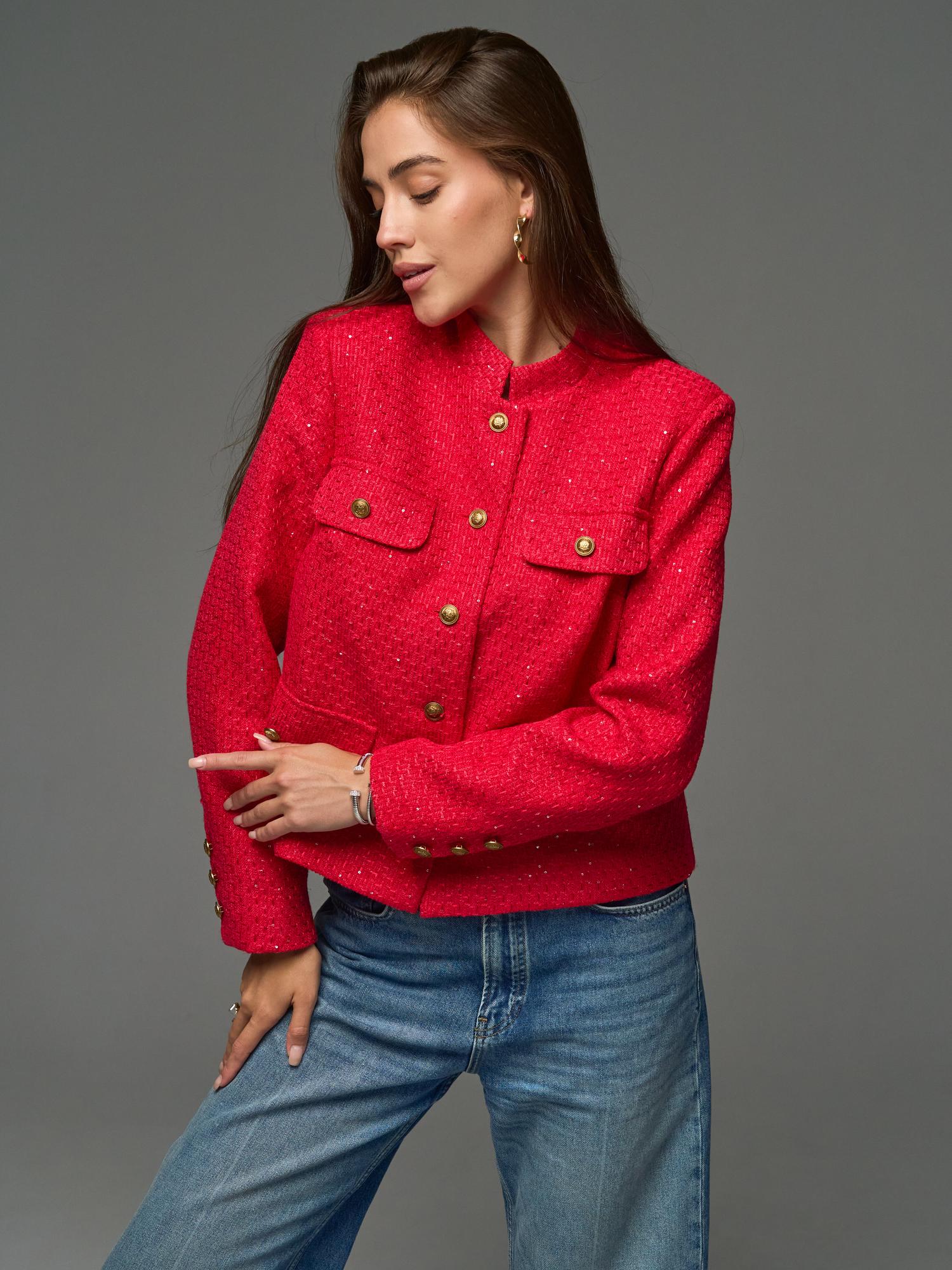 Пиджак жакет твидовый укороченный красный