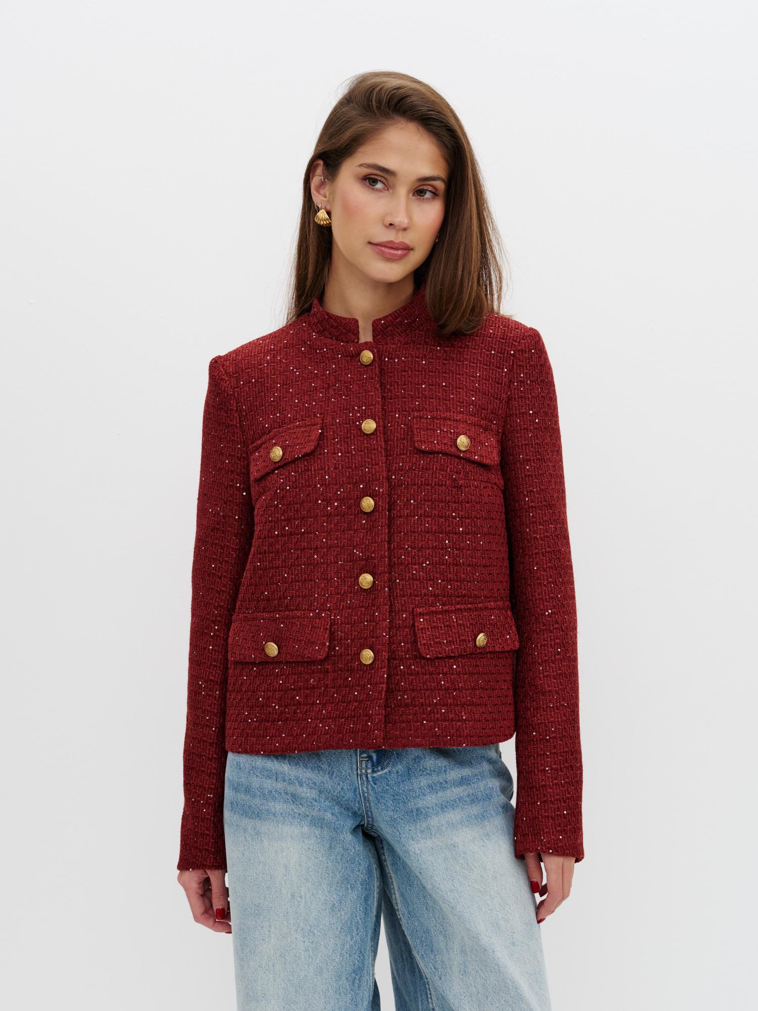 Пиджак жакет твидовый укороченный терракот
