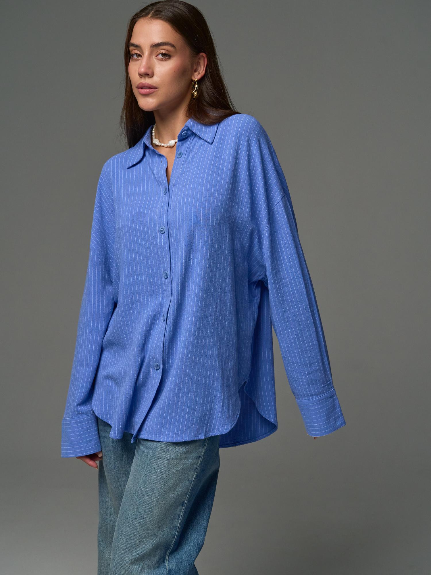 Рубашка лен голубая